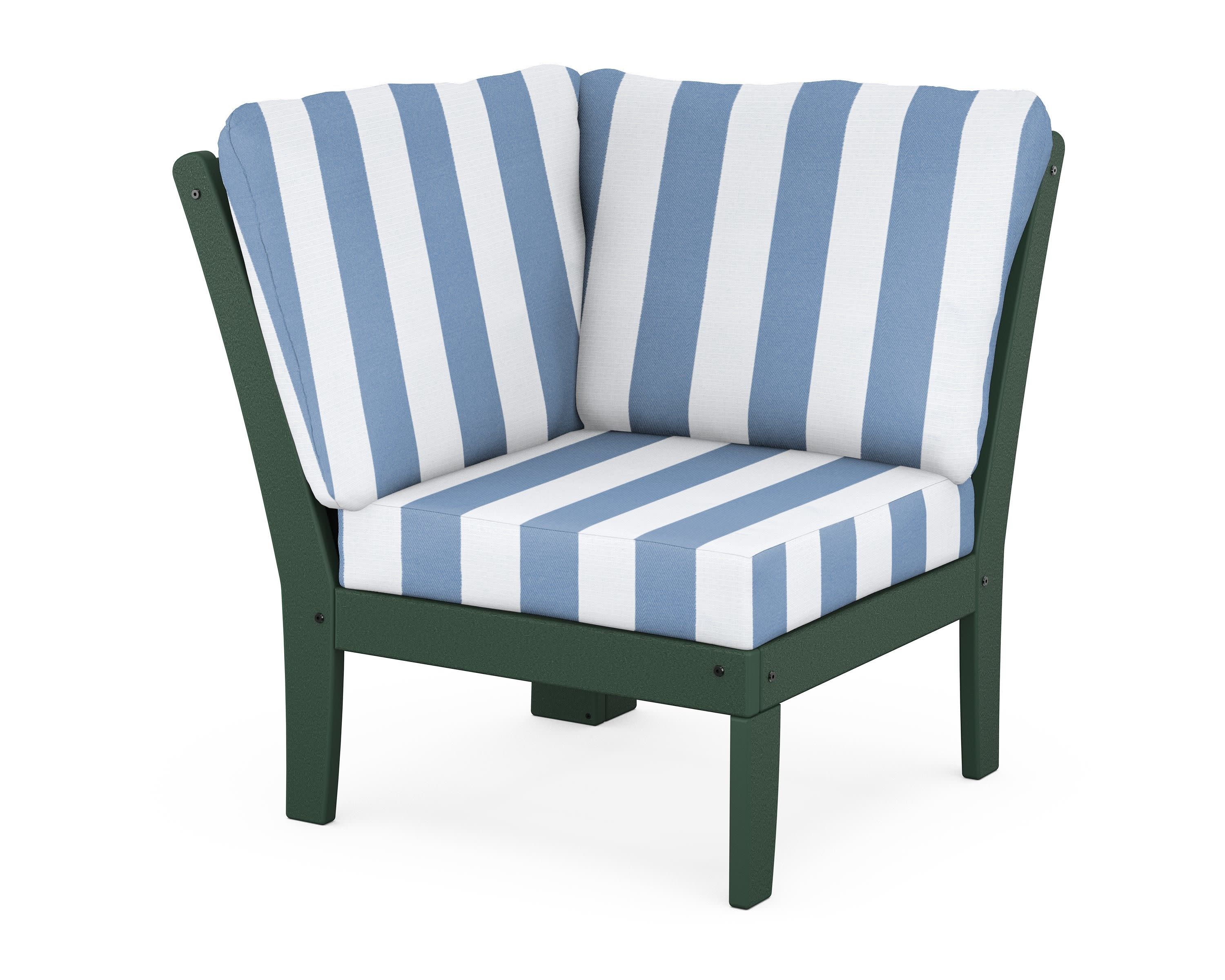 Braxton Modular Corner Chair in Green / Cabana Stripe Sky Blue