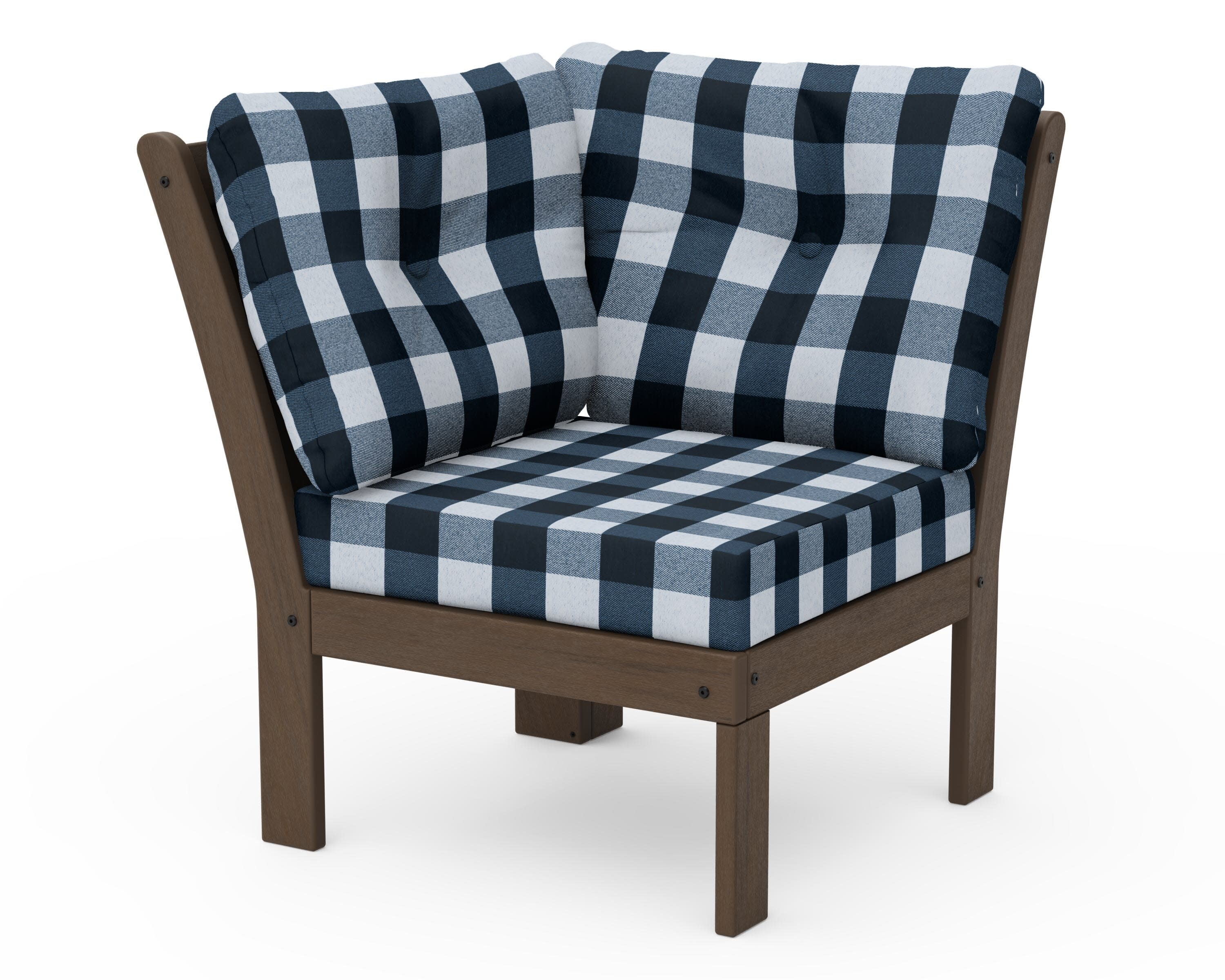 Vineyard Modular Corner Chair in Kona / Buffalo Plaid Marine Indigo