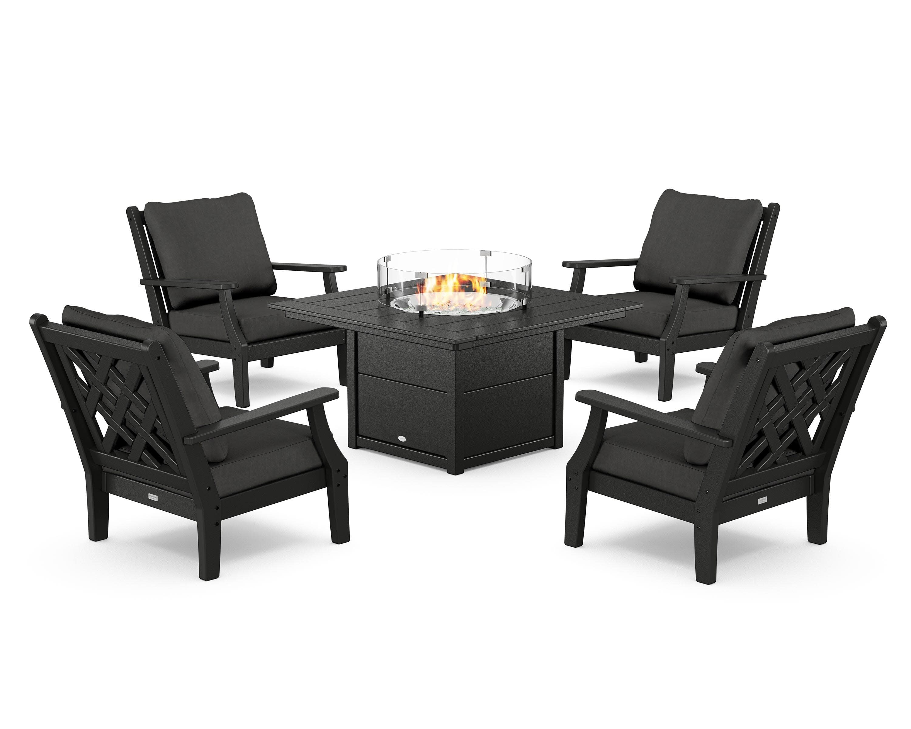 Wovendale 5-Piece Deep Seating Set with Fire Pit Table in Black / Spectrum Carbon