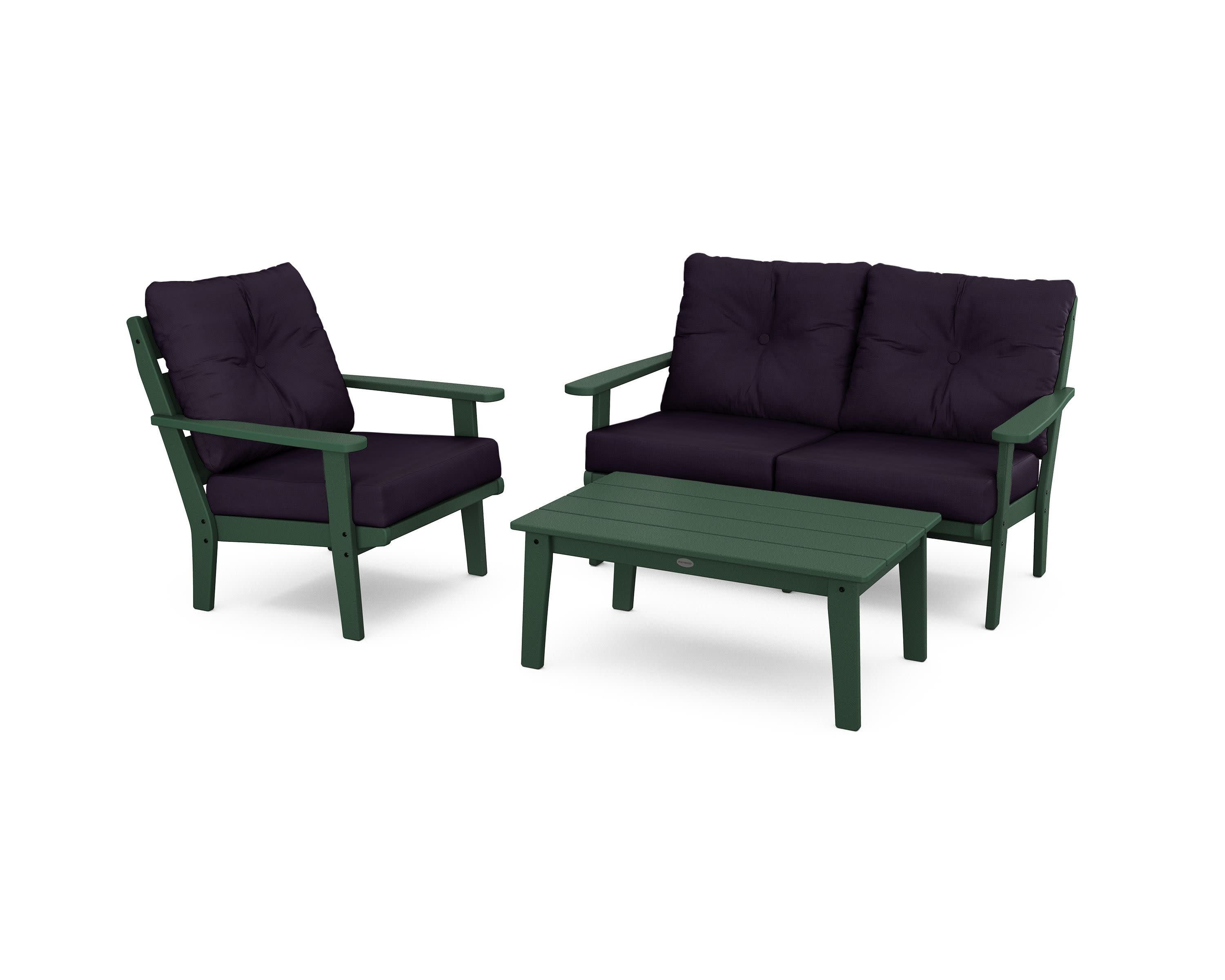 Lakeside 3-Piece Deep Seating Set in Green / Navy Linen