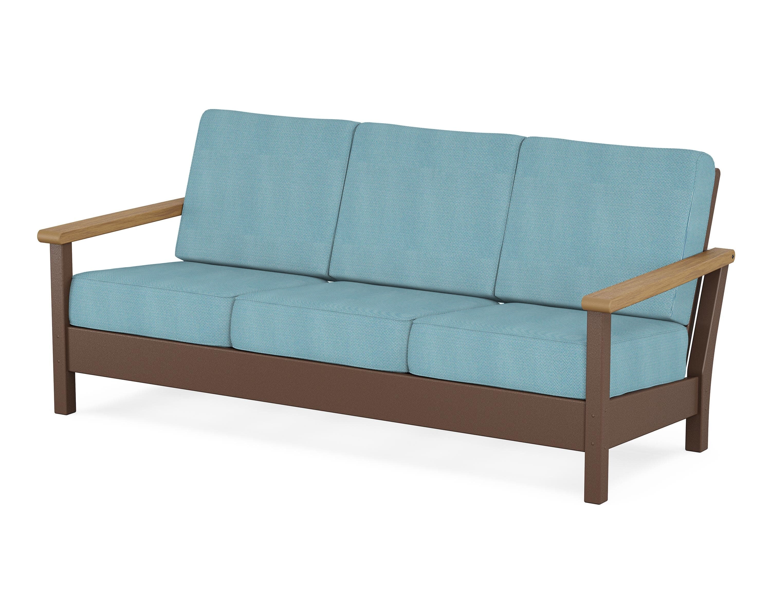 Harbour Deep Seating Sofa in Mahogany / Natural / Lattice Sky Blue