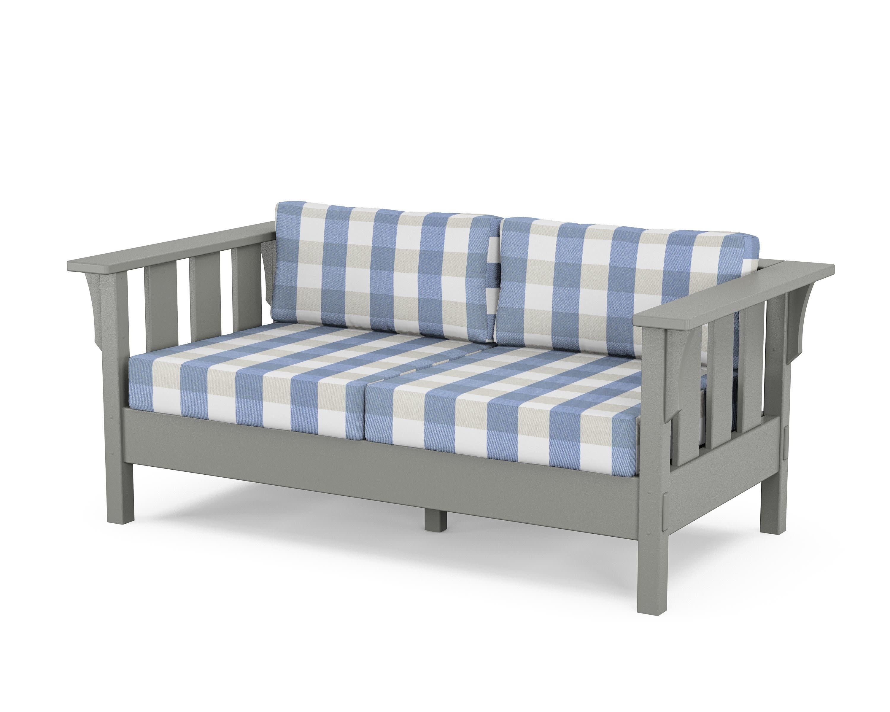 Acadia Deep Seating Loveseat in Slate Grey / Buffalo Plaid Sky Blue