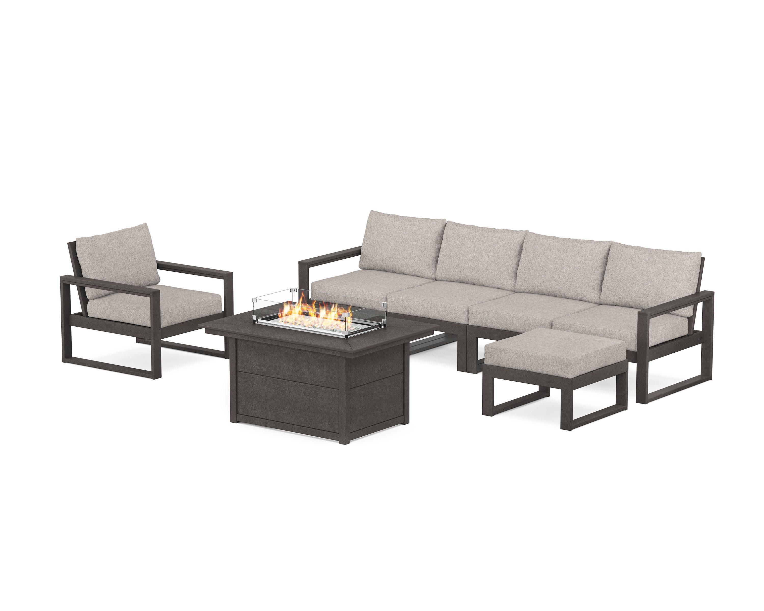 EDGE Sectional Lounge and Fire Pit Set in Vintage Coffee / Weathered Tweed