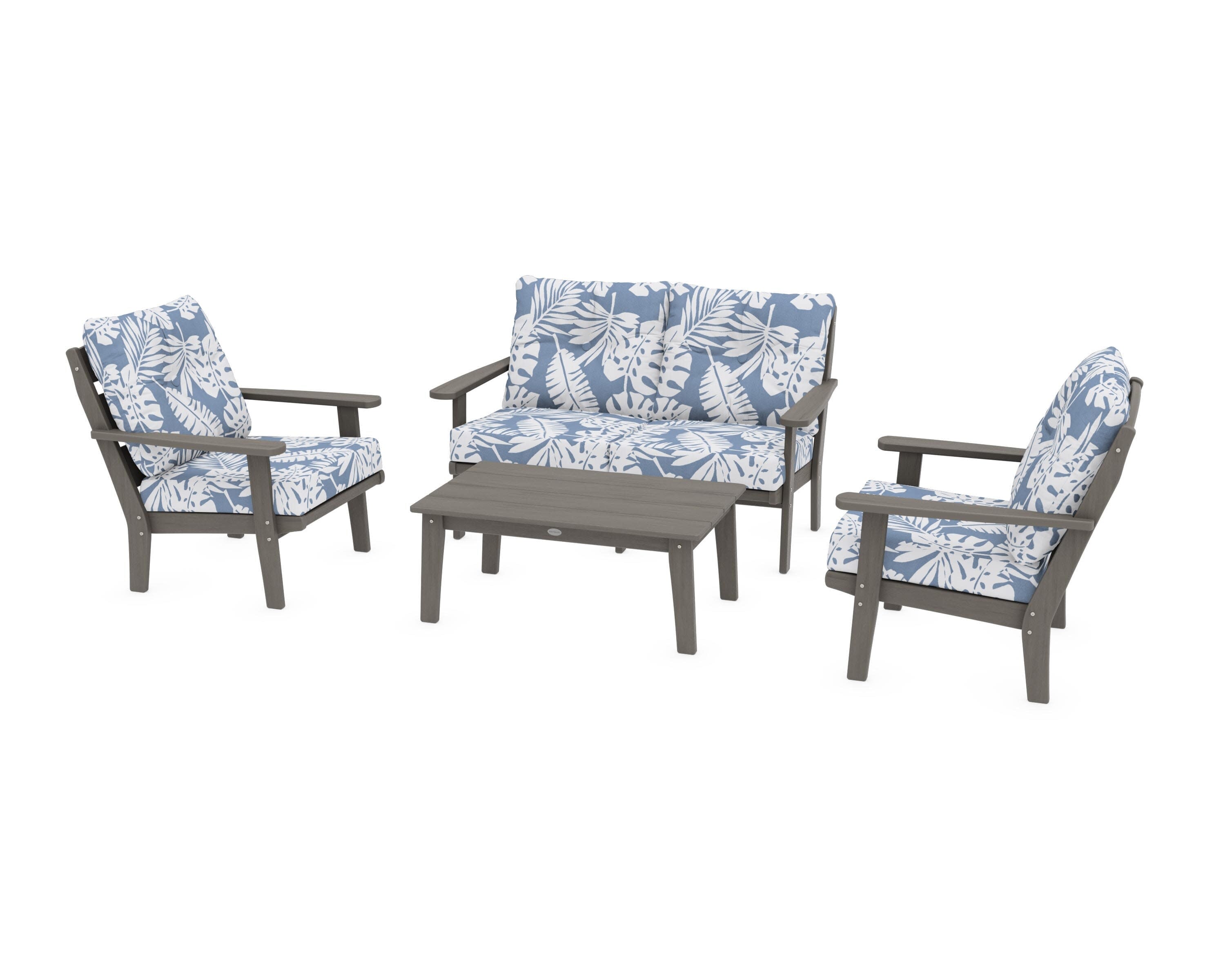 Lakeside 4-Piece Deep Seating Set in Driftwood / Leaf Sky Blue