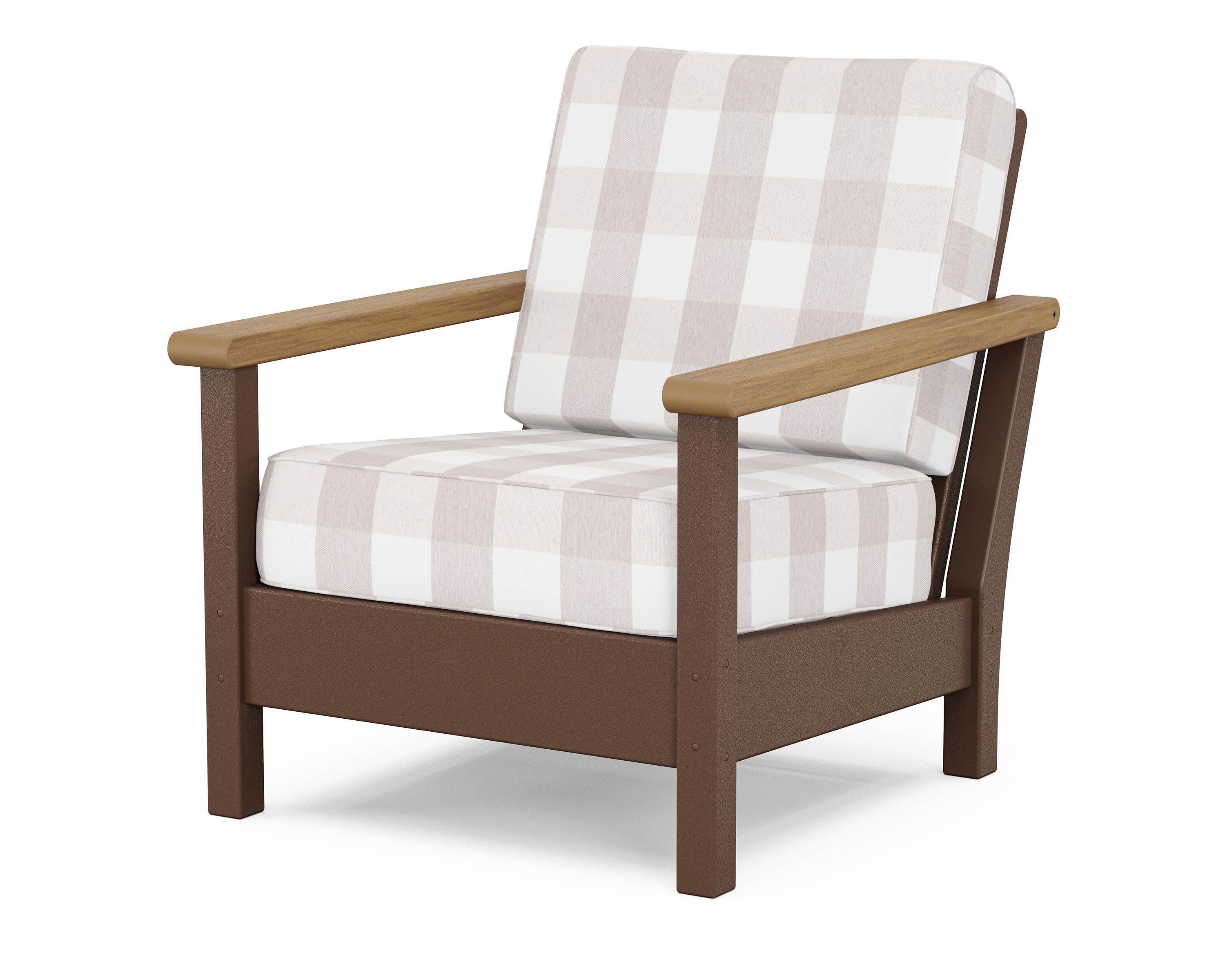 Harbour Deep Seating Chair in Mahogany / Natural / Buffalo Plaid Dune Burlap