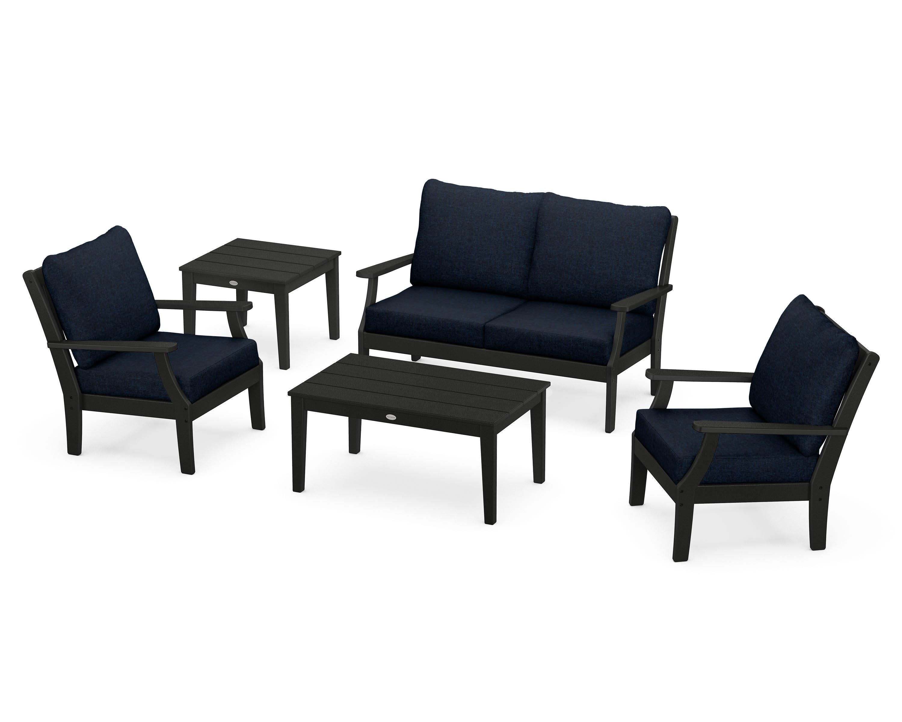 Braxton 5-Piece Deep Seating Set in Black / Marine Indigo