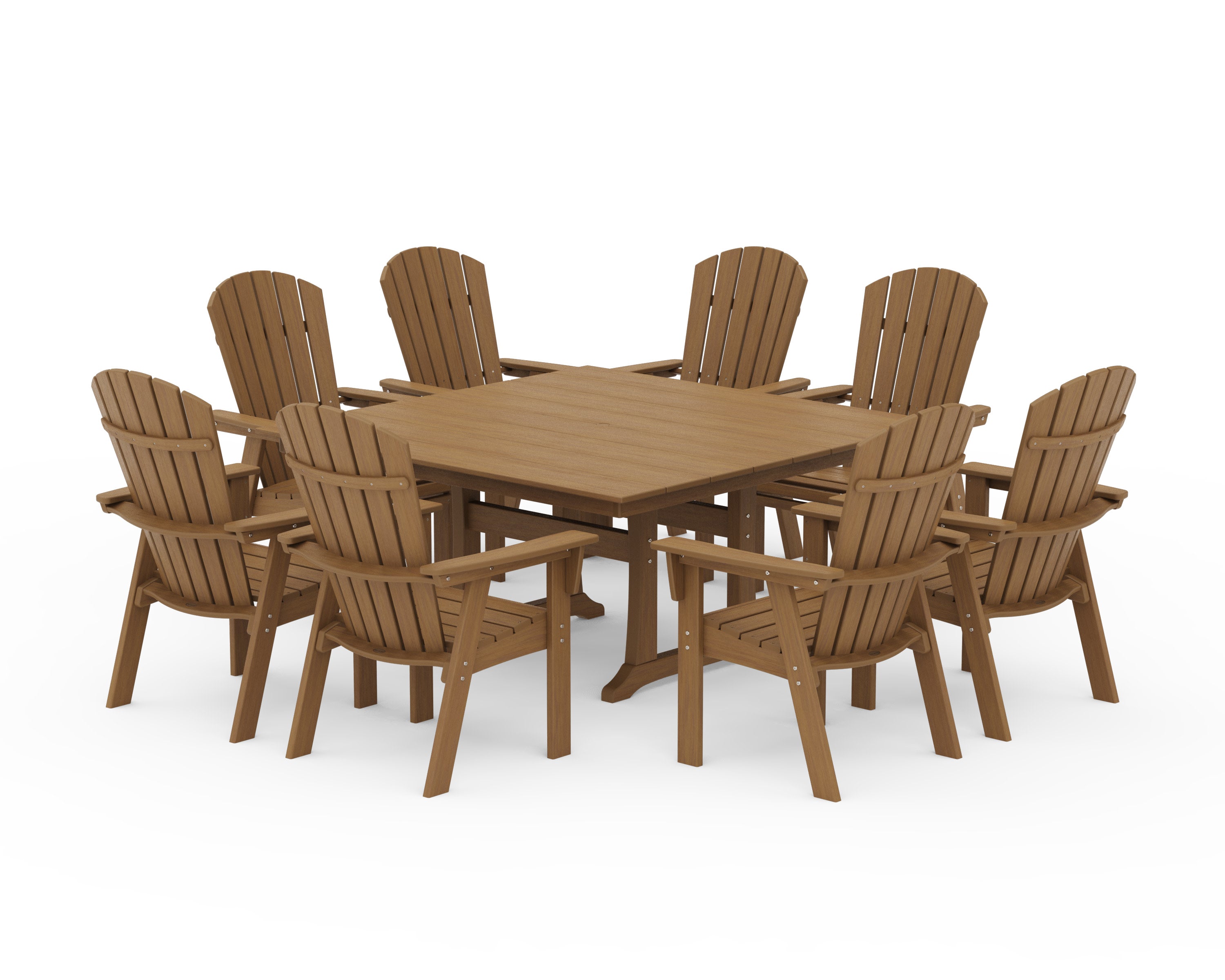 Nautical Curveback Adirondack 9-Piece Square Dining Set with Trestle Legs in Natural