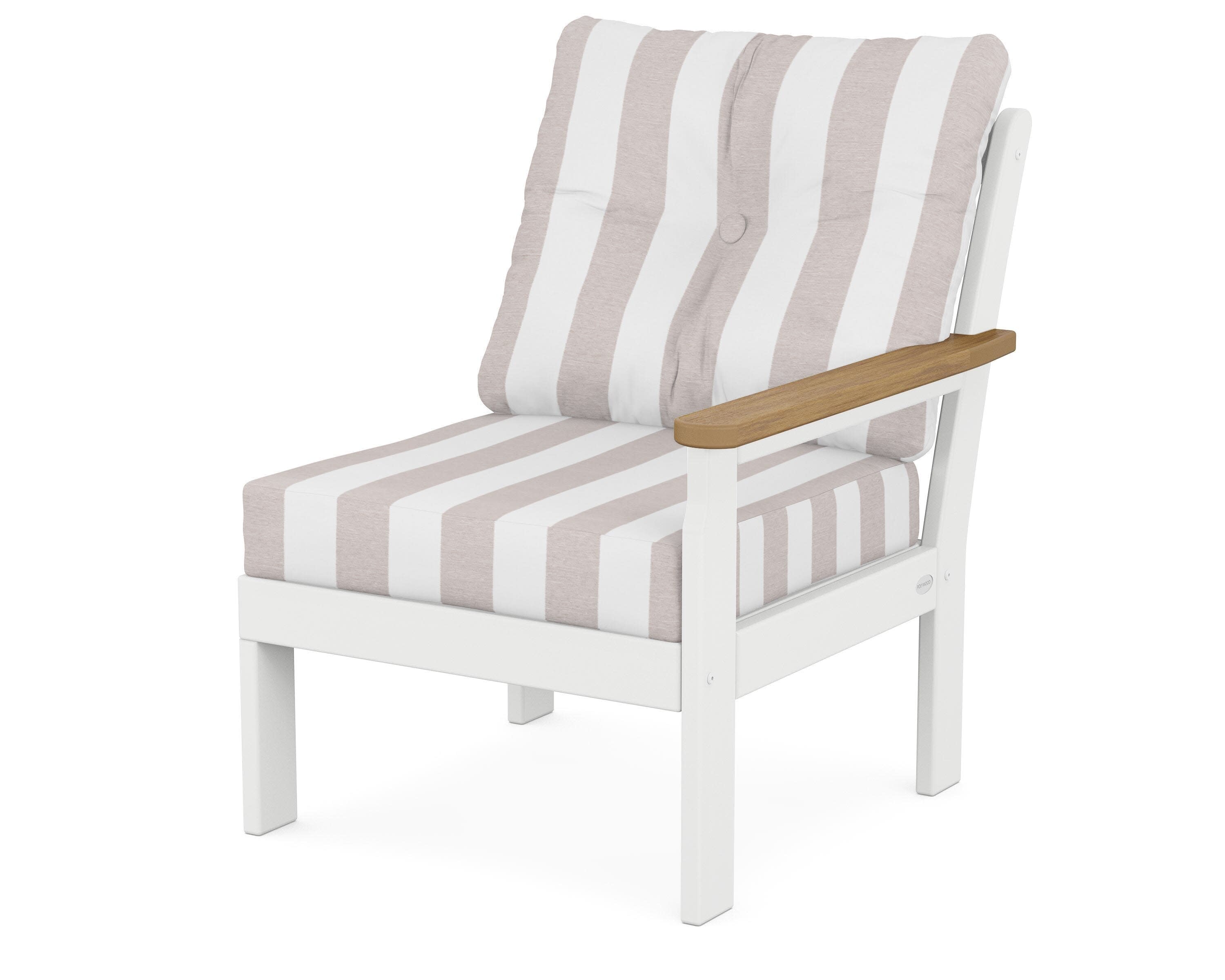 Vineyard Modular Right Arm Chair in White / Natural / Cabana Stripe Dune Burlap