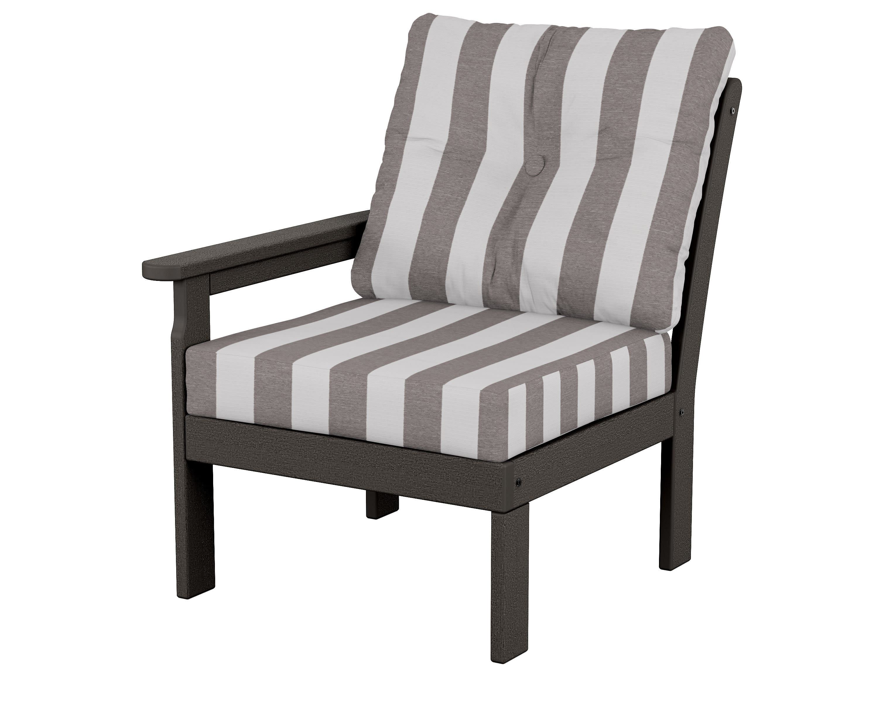 Vineyard Modular Left Arm Chair in Vintage Coffee / Cabana Stripe Grey Mist