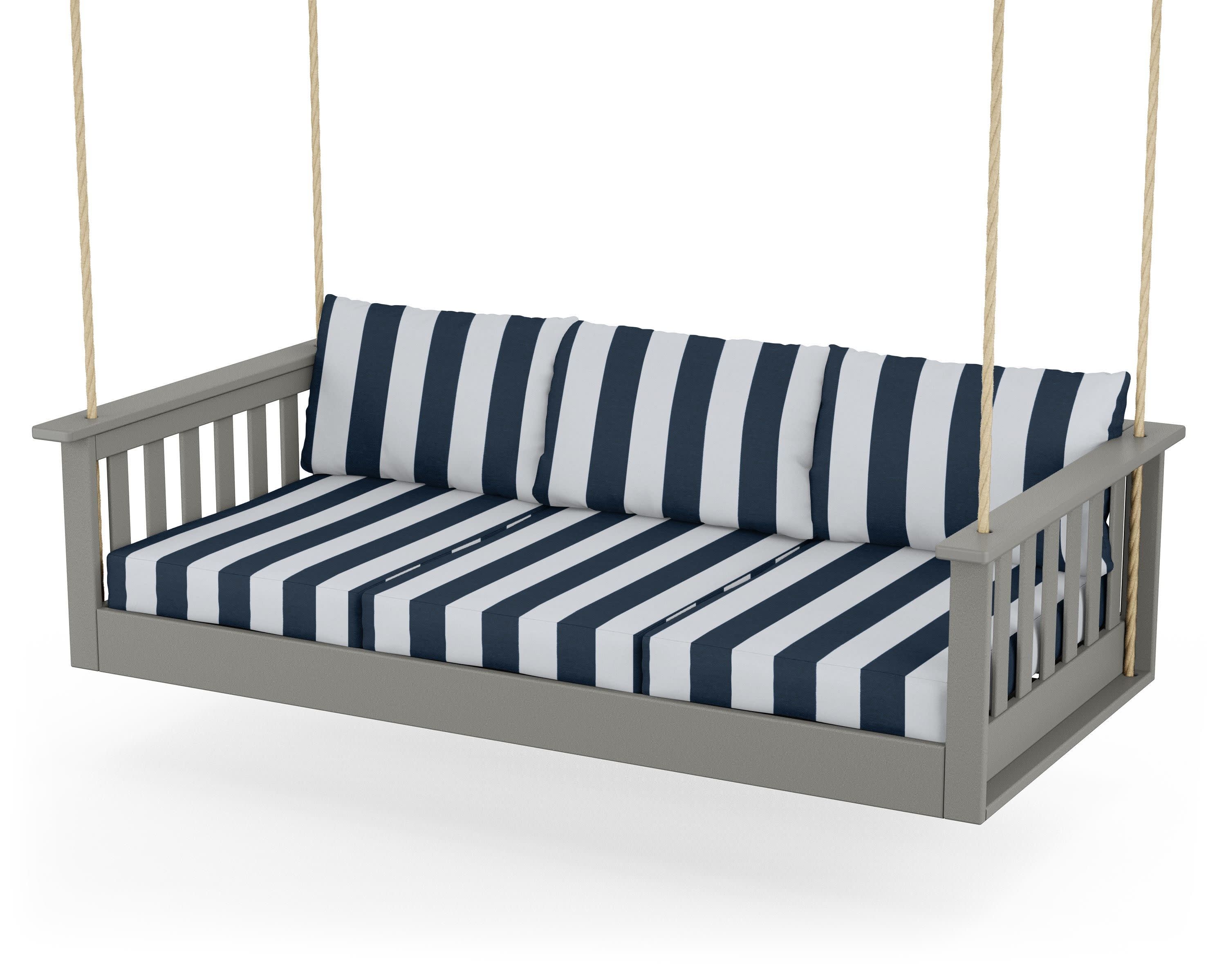 Vineyard Daybed Swing in Slate Grey / Cabana Stripe Marine Indigo