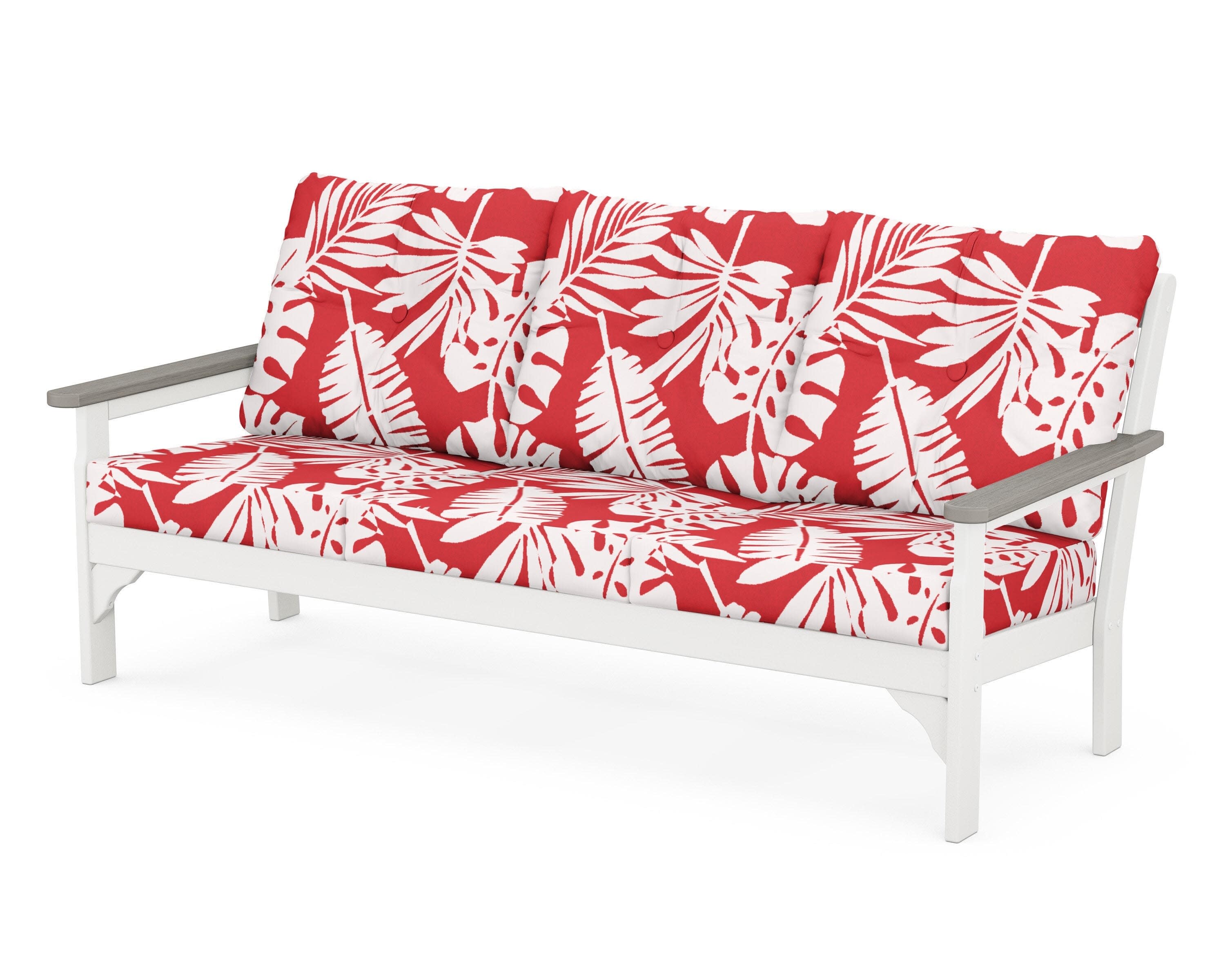 Vineyard Deep Seating Sofa in White / Driftwood / Leaf Crimson