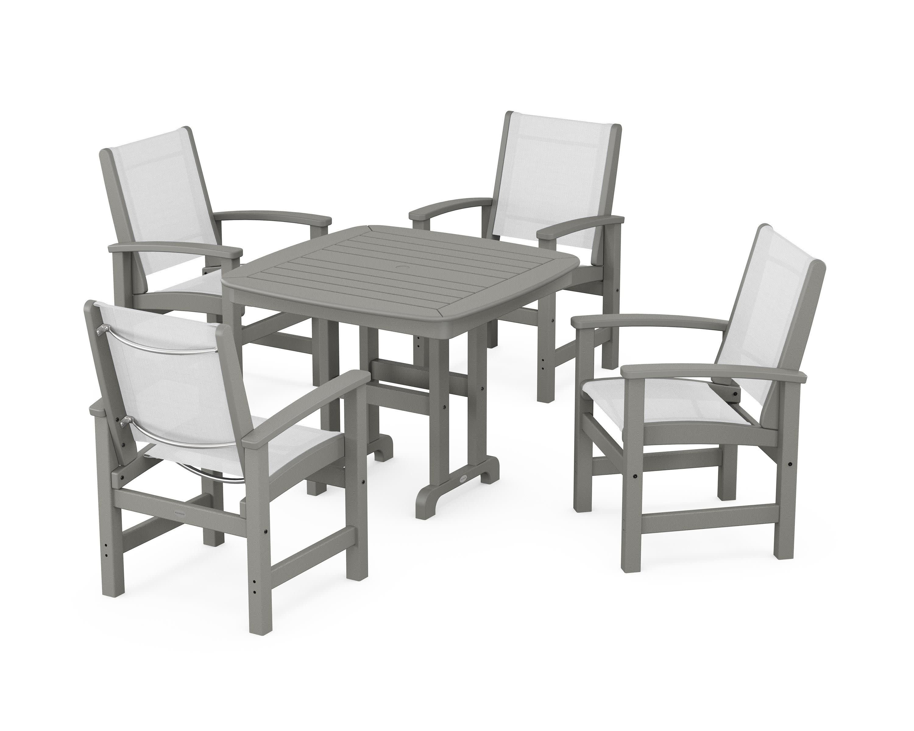 Coastal 5-Piece Dining Set in Slate Grey / White Sling