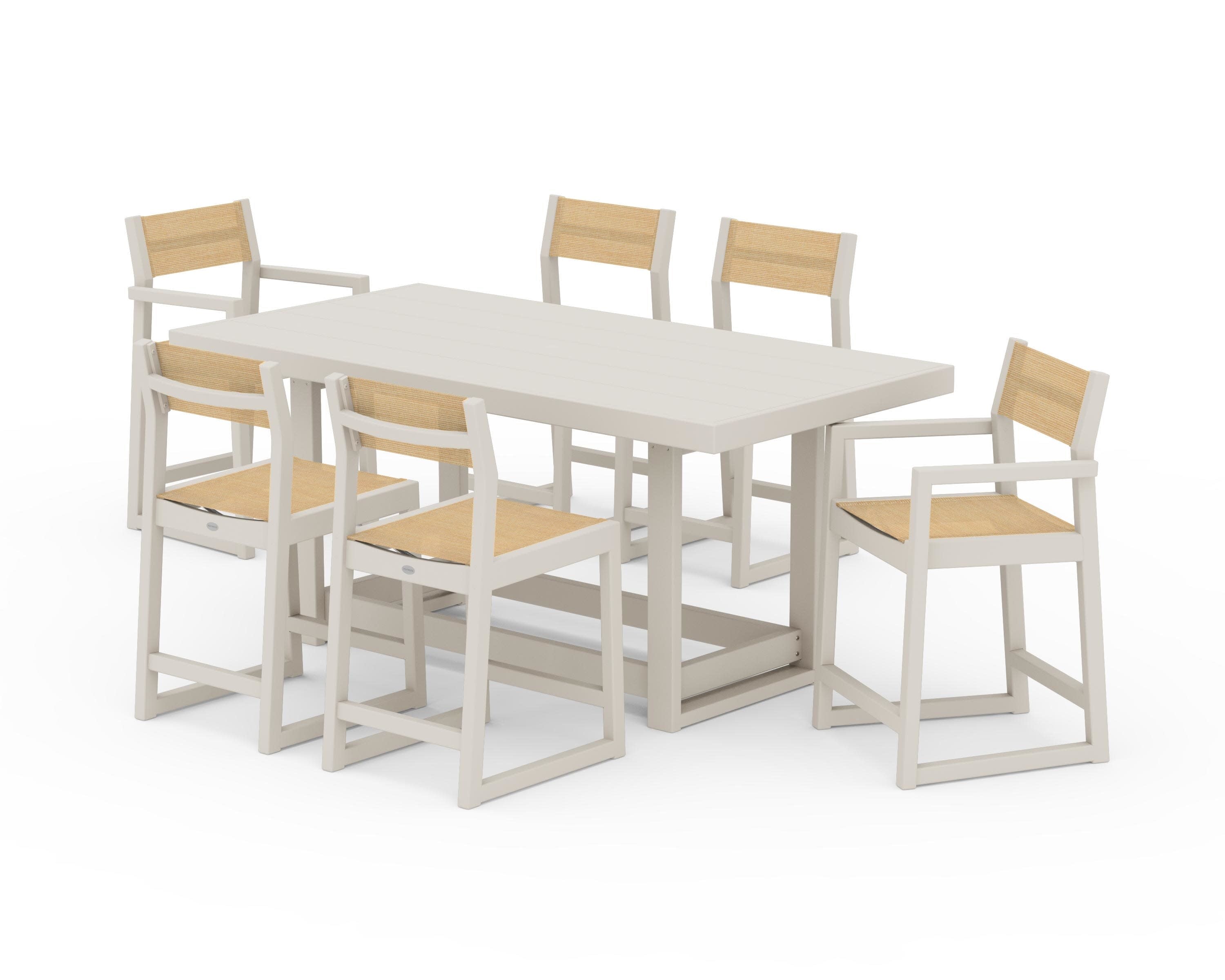 EDGE Sling 7-Piece Counter Table Set in Sand / Dupioni Apricot Sling