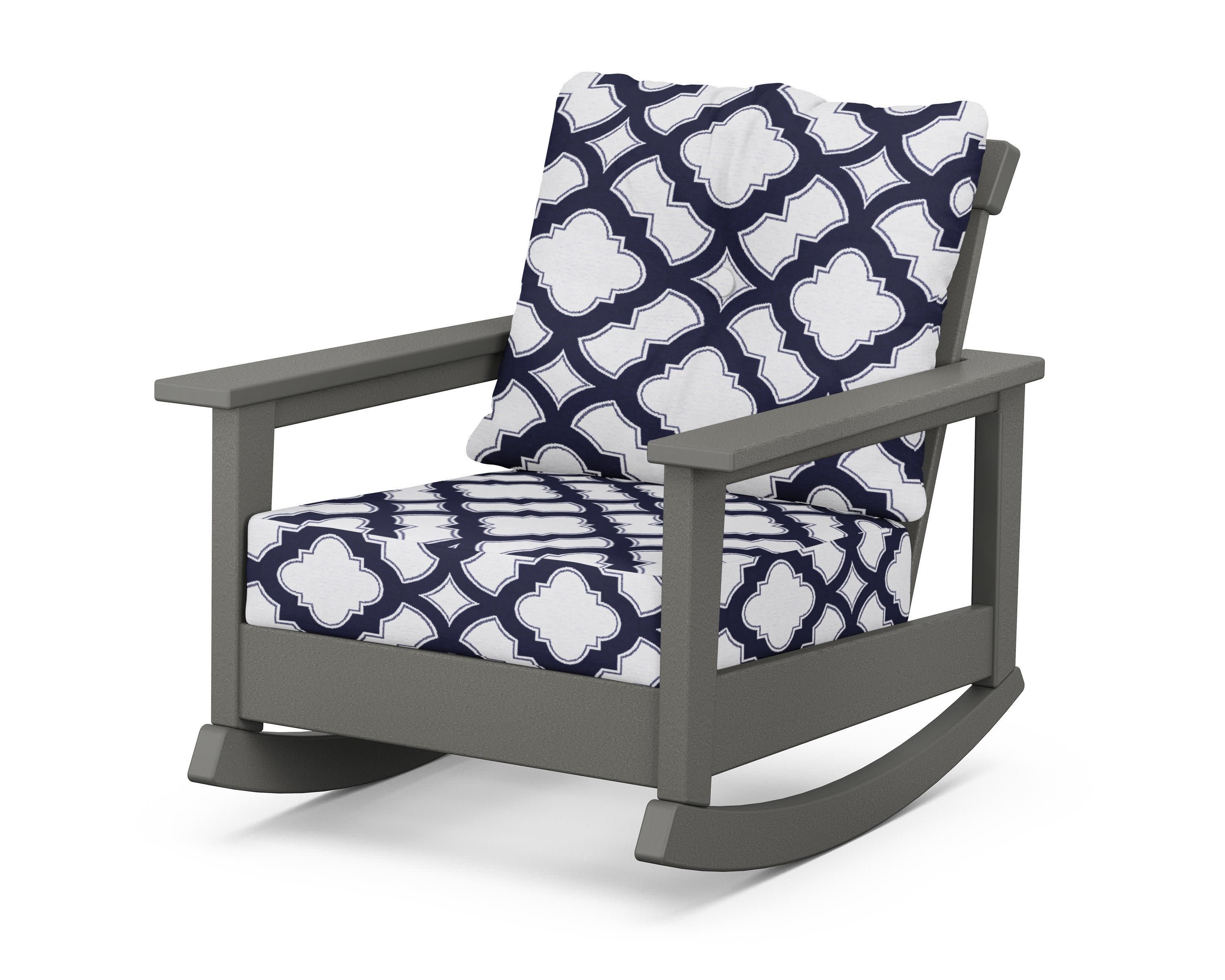 Prescott Deep Seating Rocking Chair in Slate Grey / Trellis Navy