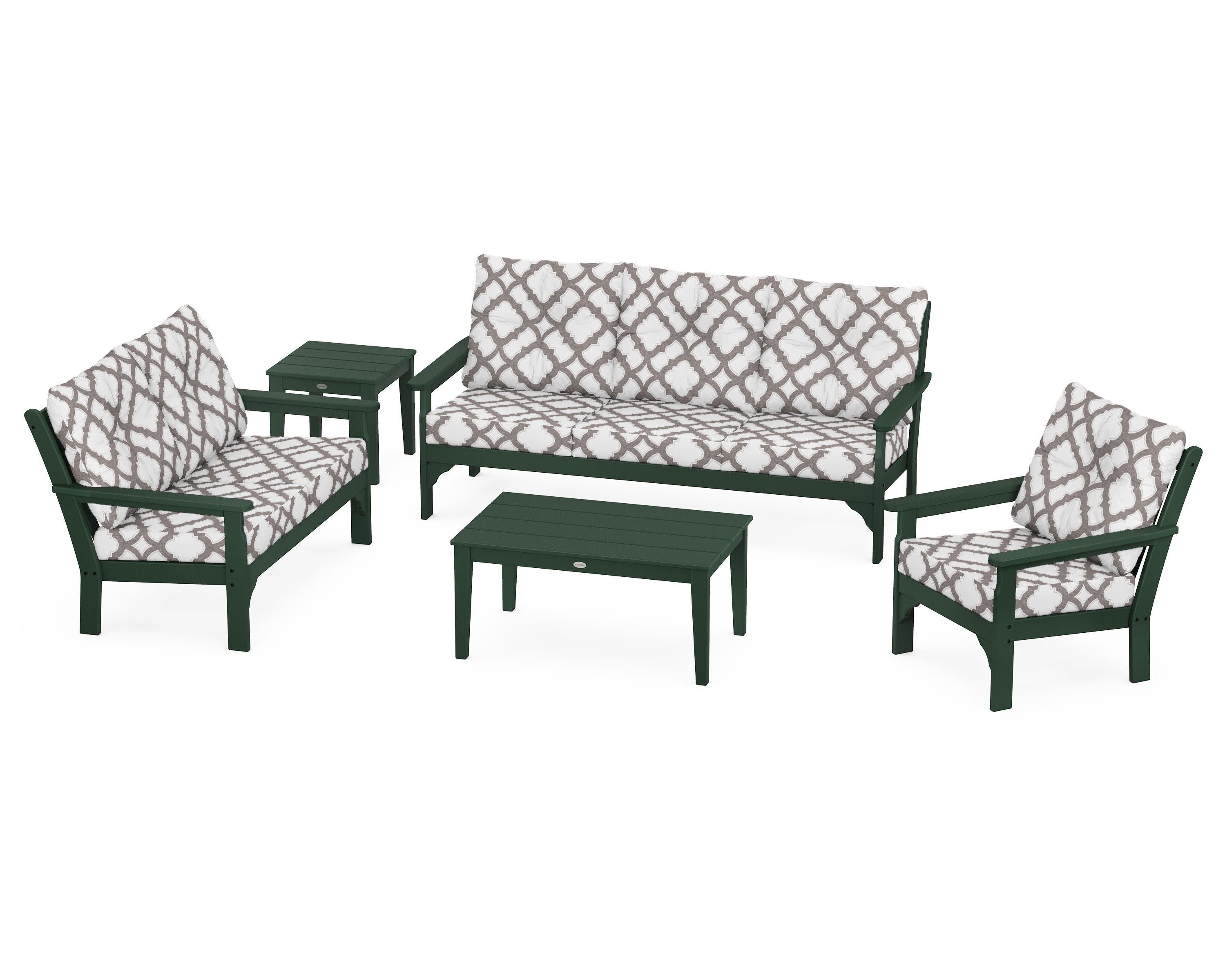 Vineyard 5 Piece Deep Seating Set in Green / Trellis Grey Mist
