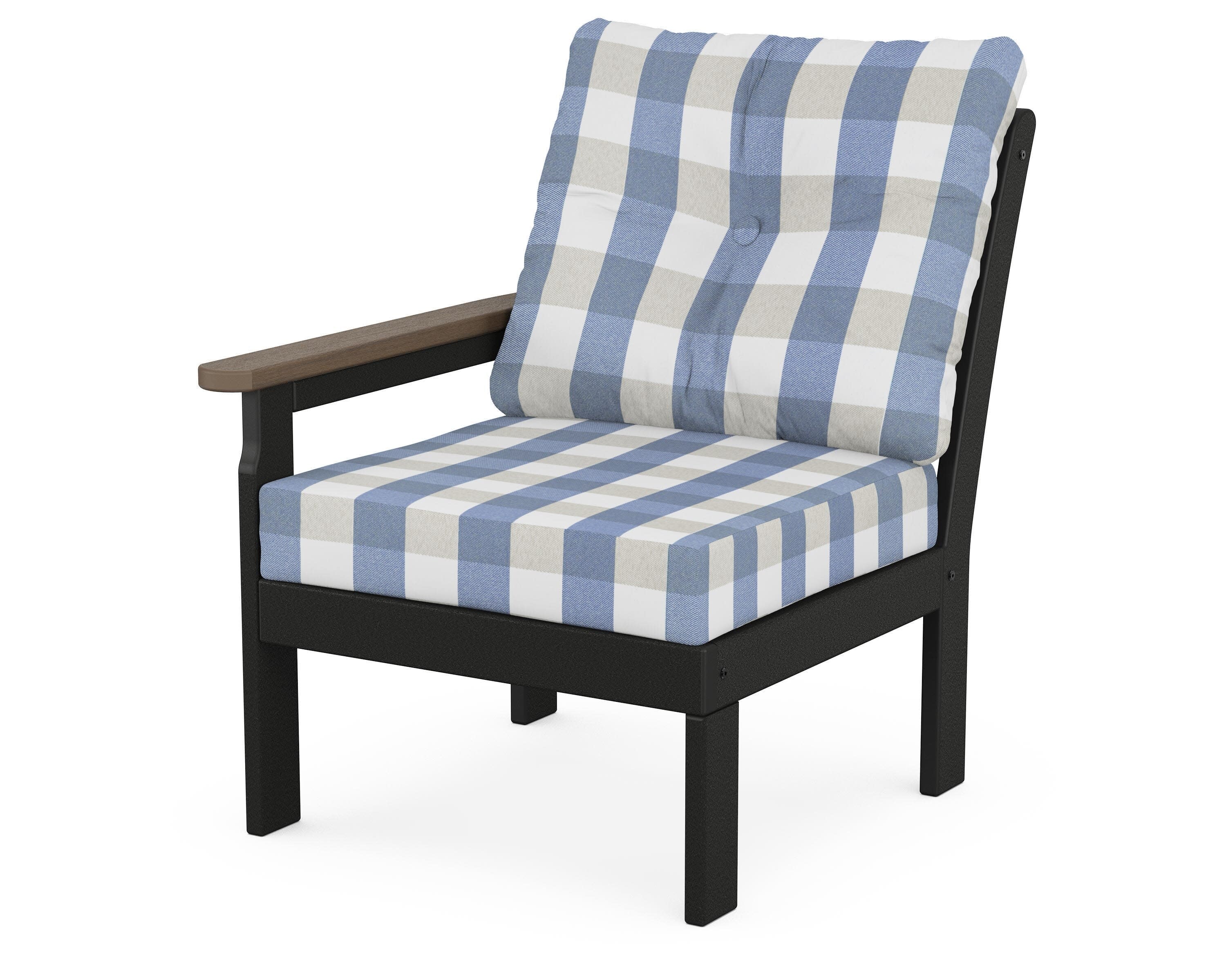Vineyard Modular Left Arm Chair in Black / Kona / Buffalo Plaid Sky Blue