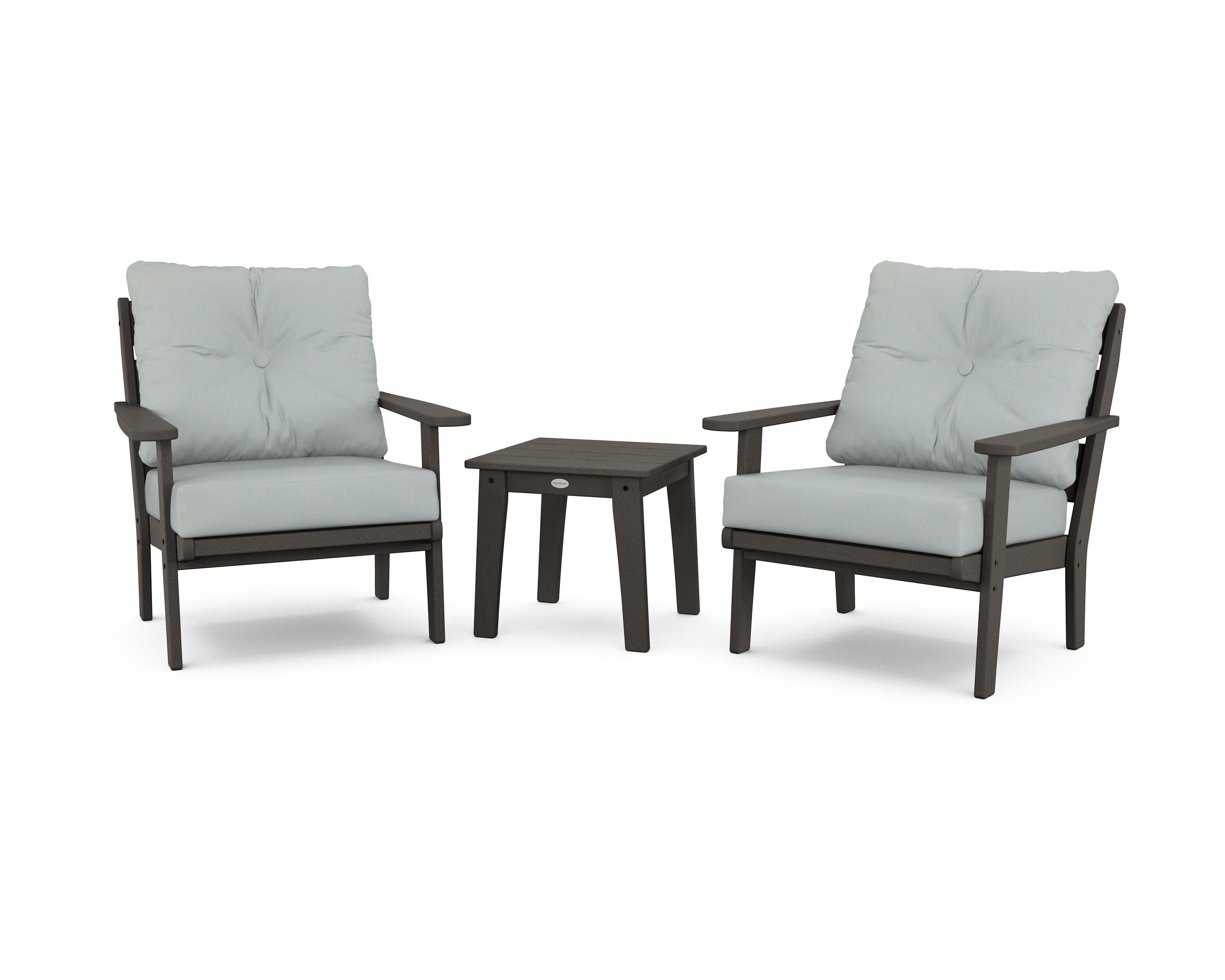 Lakeside 3-Piece Deep Seating Chair Set in Vintage Coffee / Spa