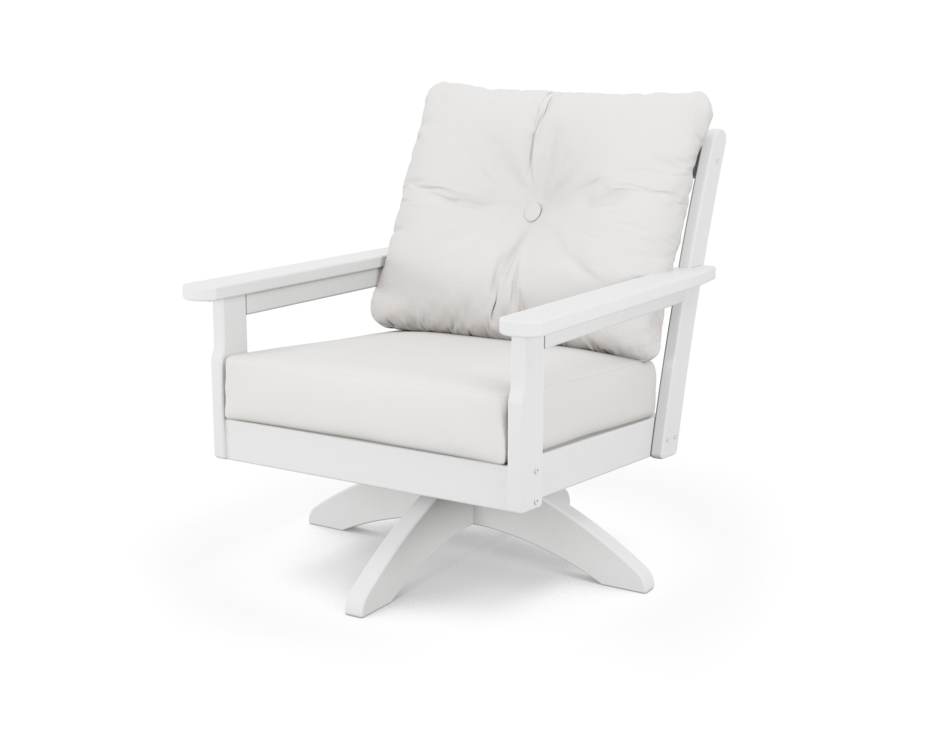 Vineyard Deep Seating Swivel Chair in Vintage White / Natural Linen