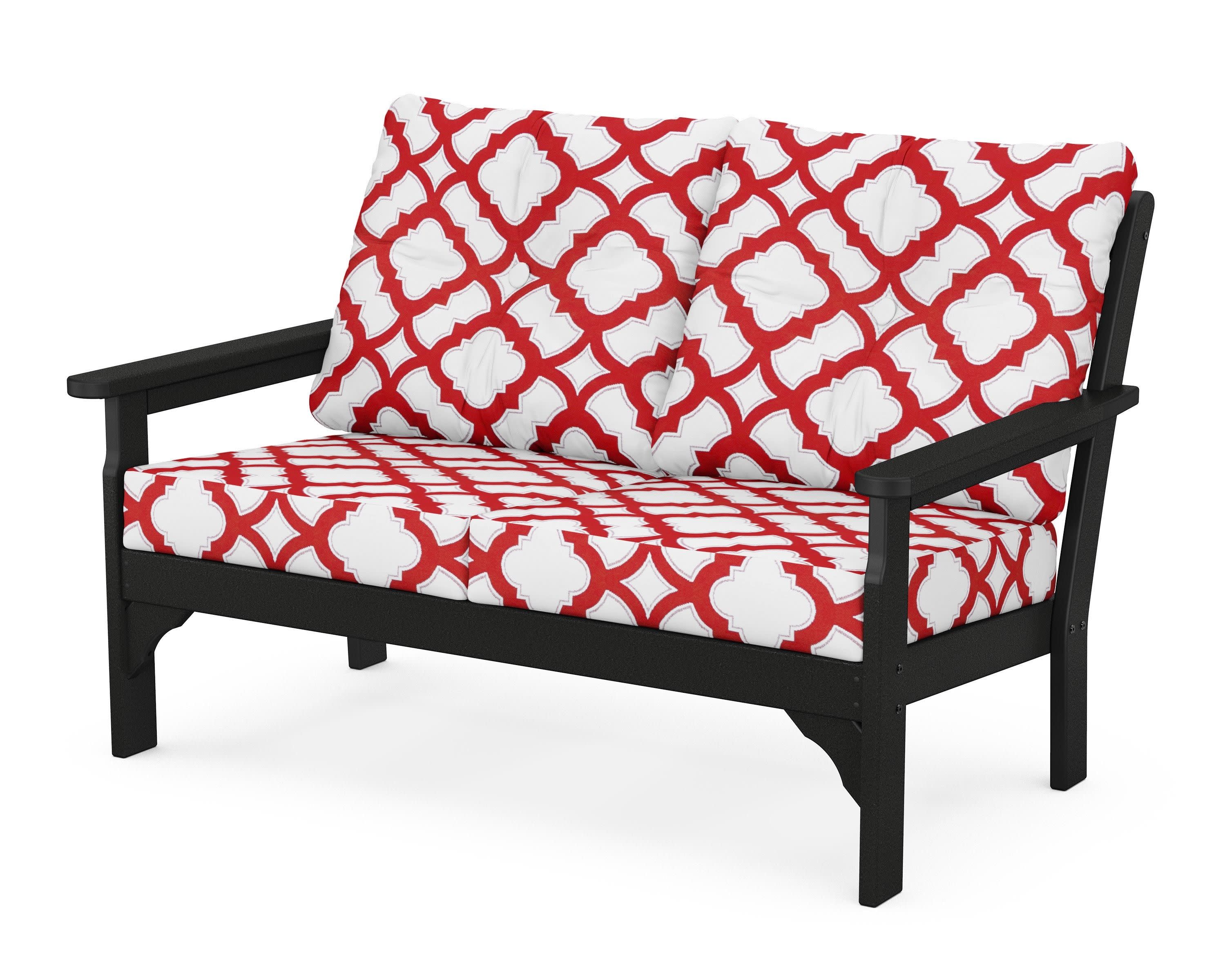 Vineyard Deep Seating Loveseat in Black / Trellis Crimson