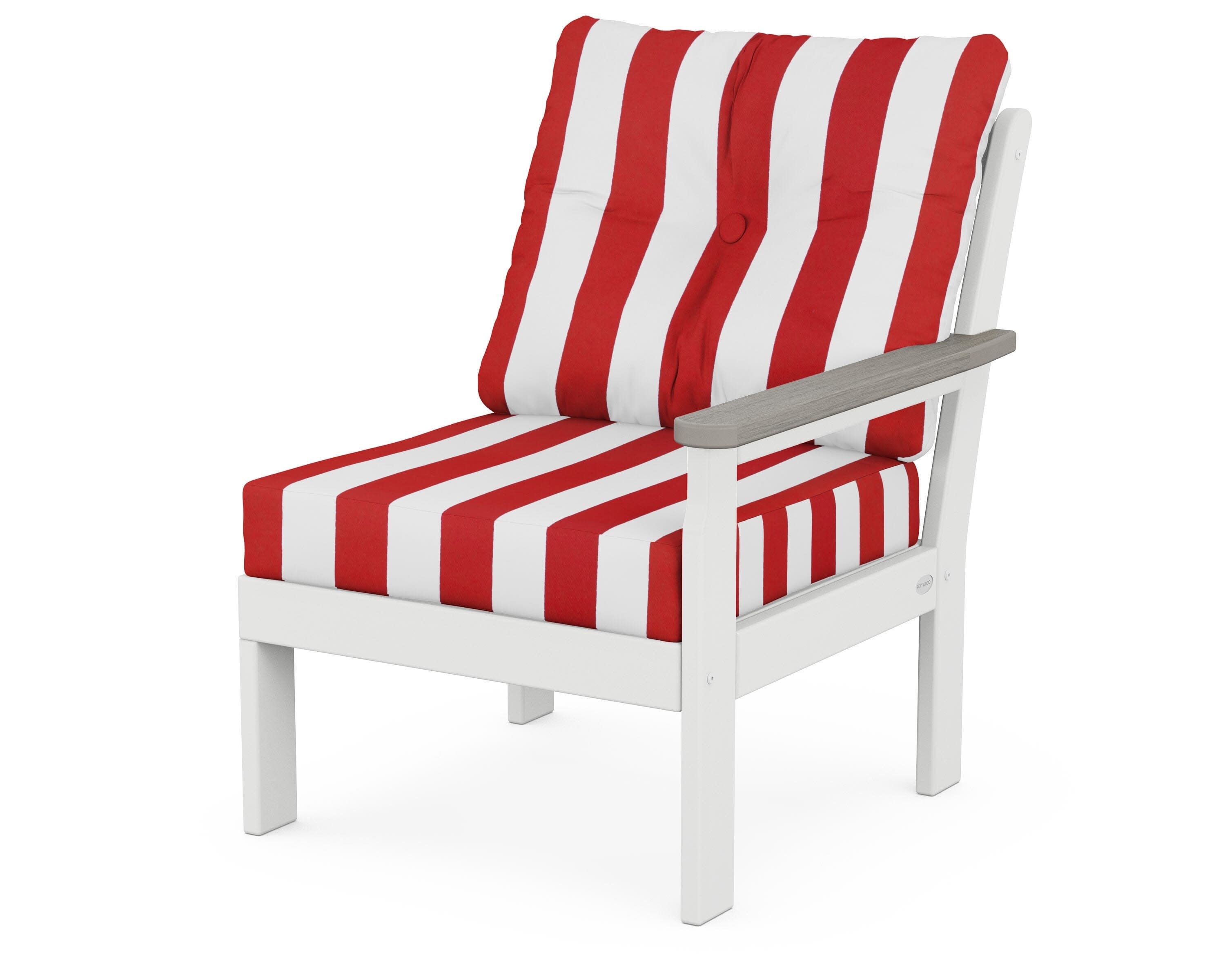 Vineyard Modular Right Arm Chair in White / Driftwood / Cabana Stripe Crimson