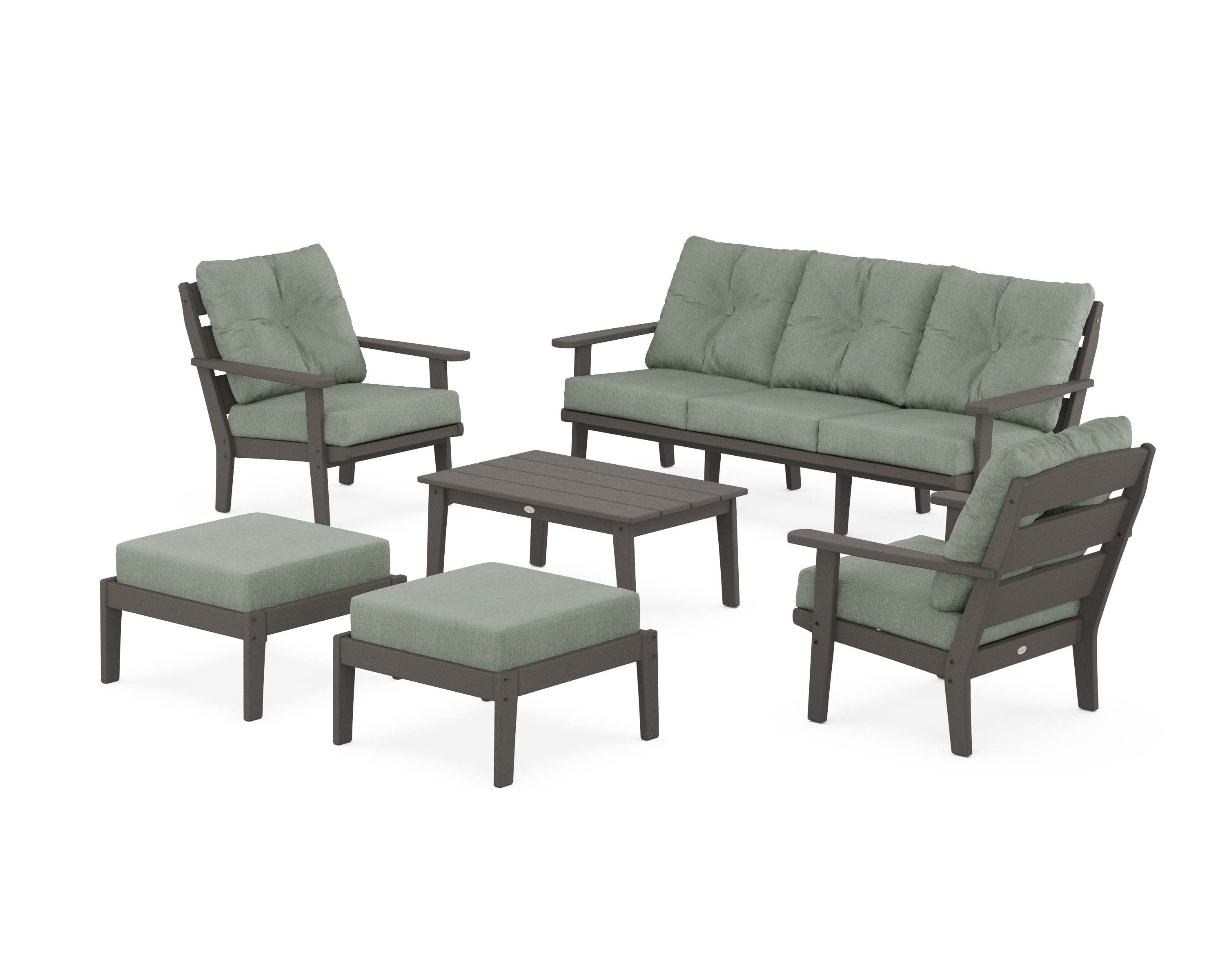 Lakeside 6-Piece Lounge Sofa Set in Vintage Coffee / Cast Sage