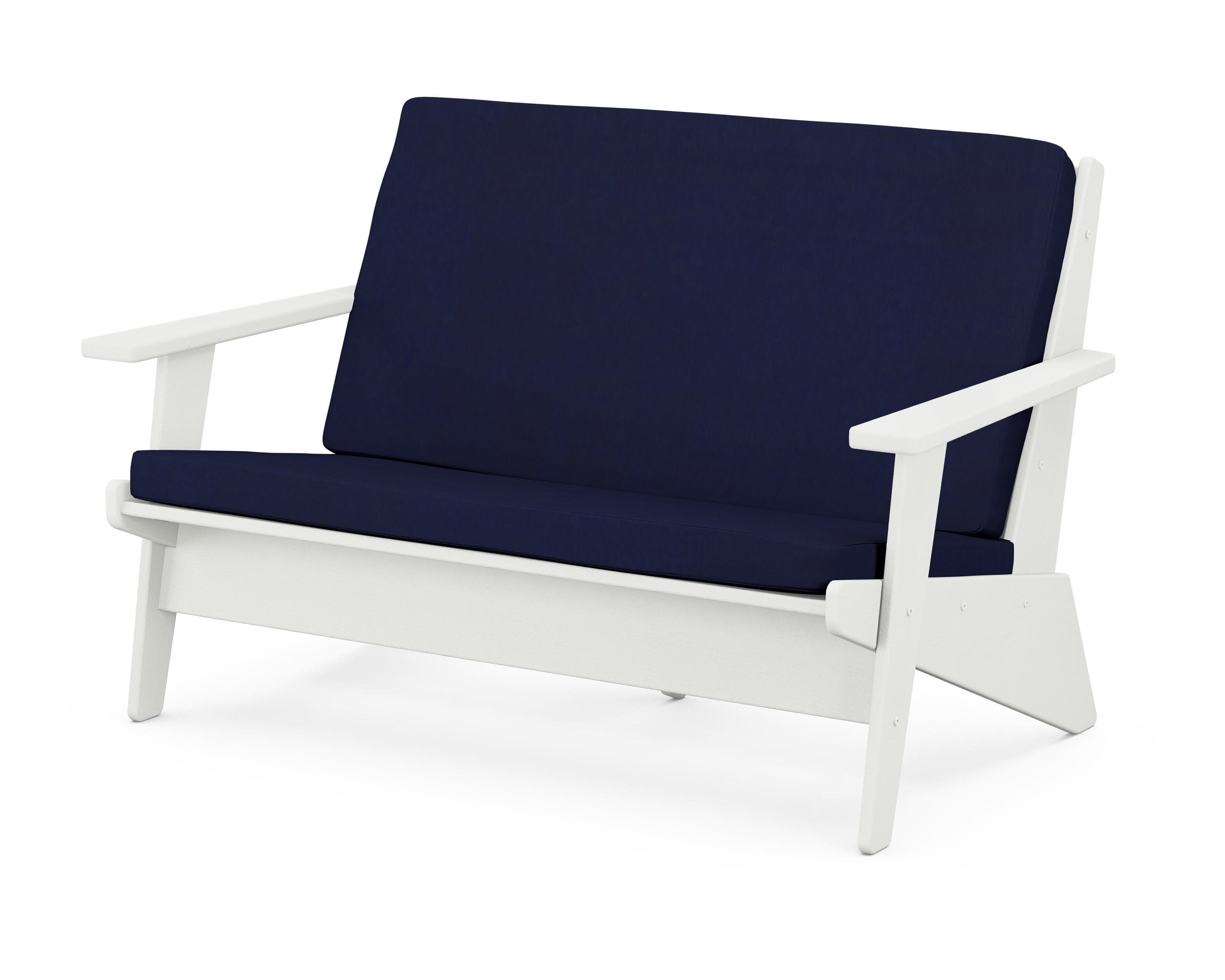 Riviera Modern Lounge Loveseat in Vintage White / Navy