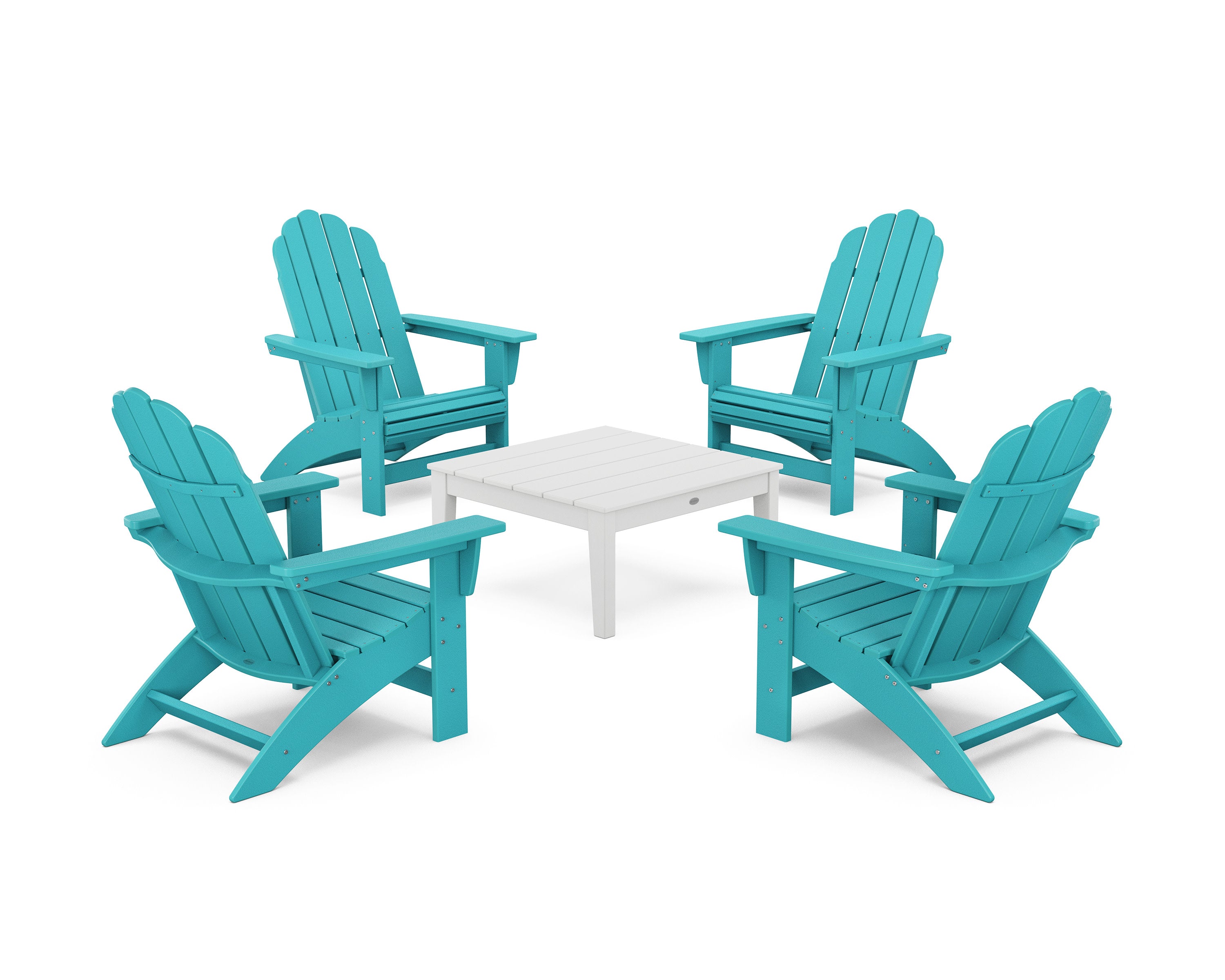 5-Piece Vineyard Grand Adirondack Chair Conversation Group in Aruba / White