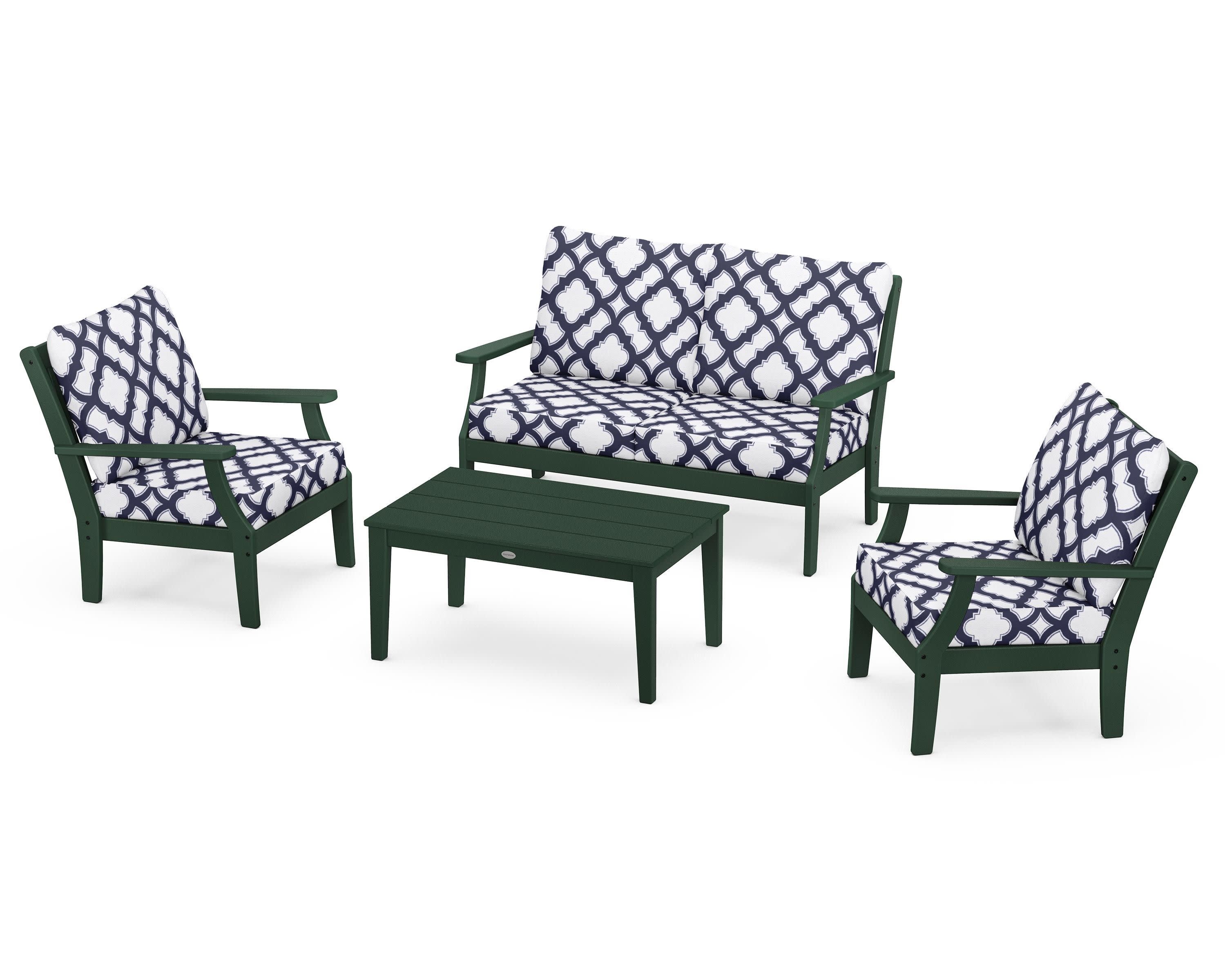 Braxton 4-Piece Deep Seating Chair Set in Green / Trellis Navy
