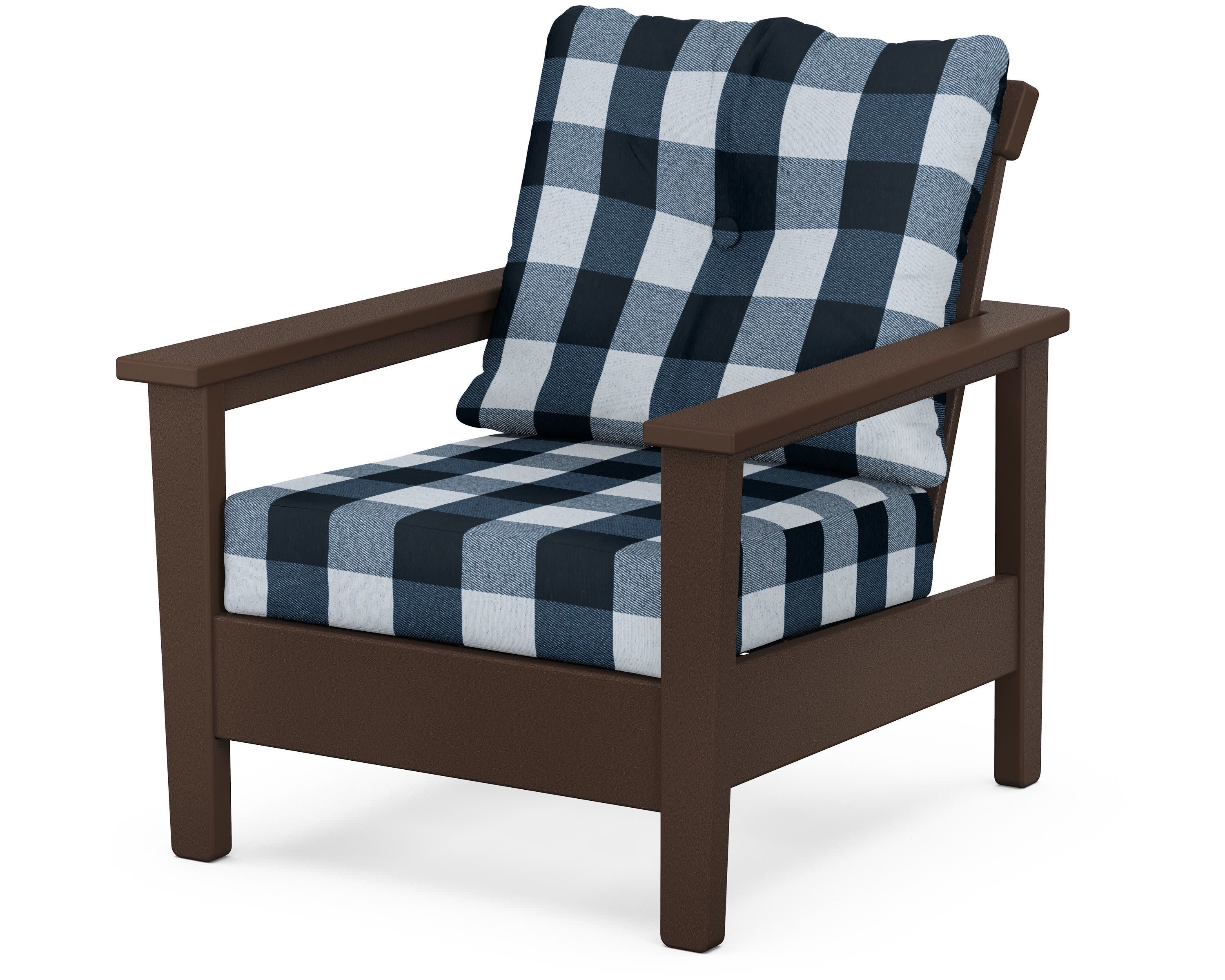 Prescott Deep Seating Chair in Mahogany / Buffalo Plaid Marine Indigo