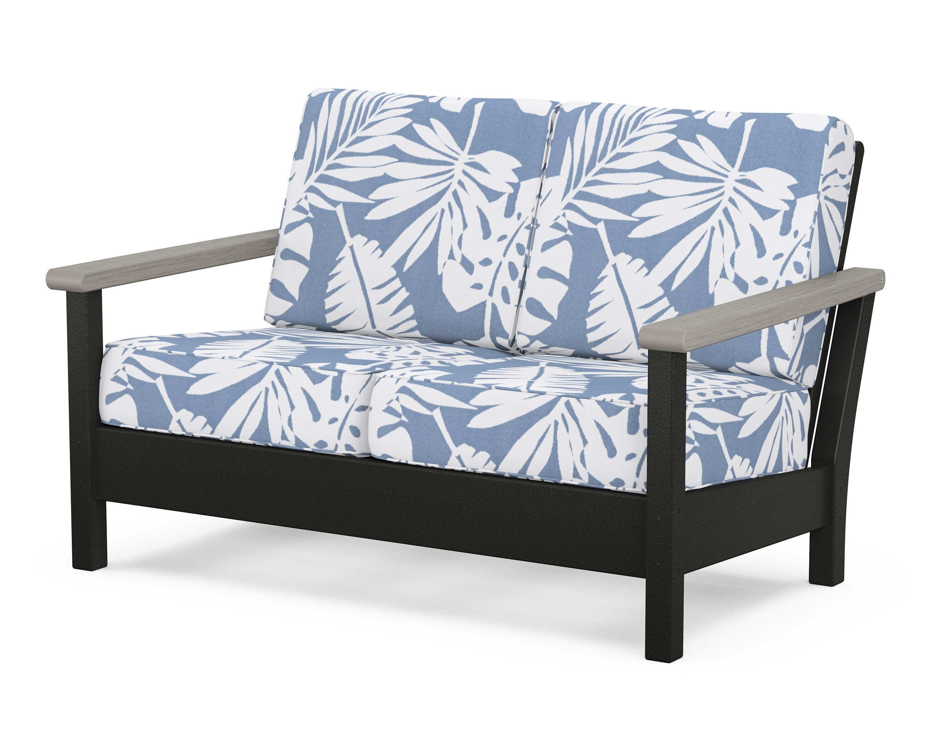 Harbour Deep Seating Loveseat in Black / Driftwood / Leaf Sky Blue