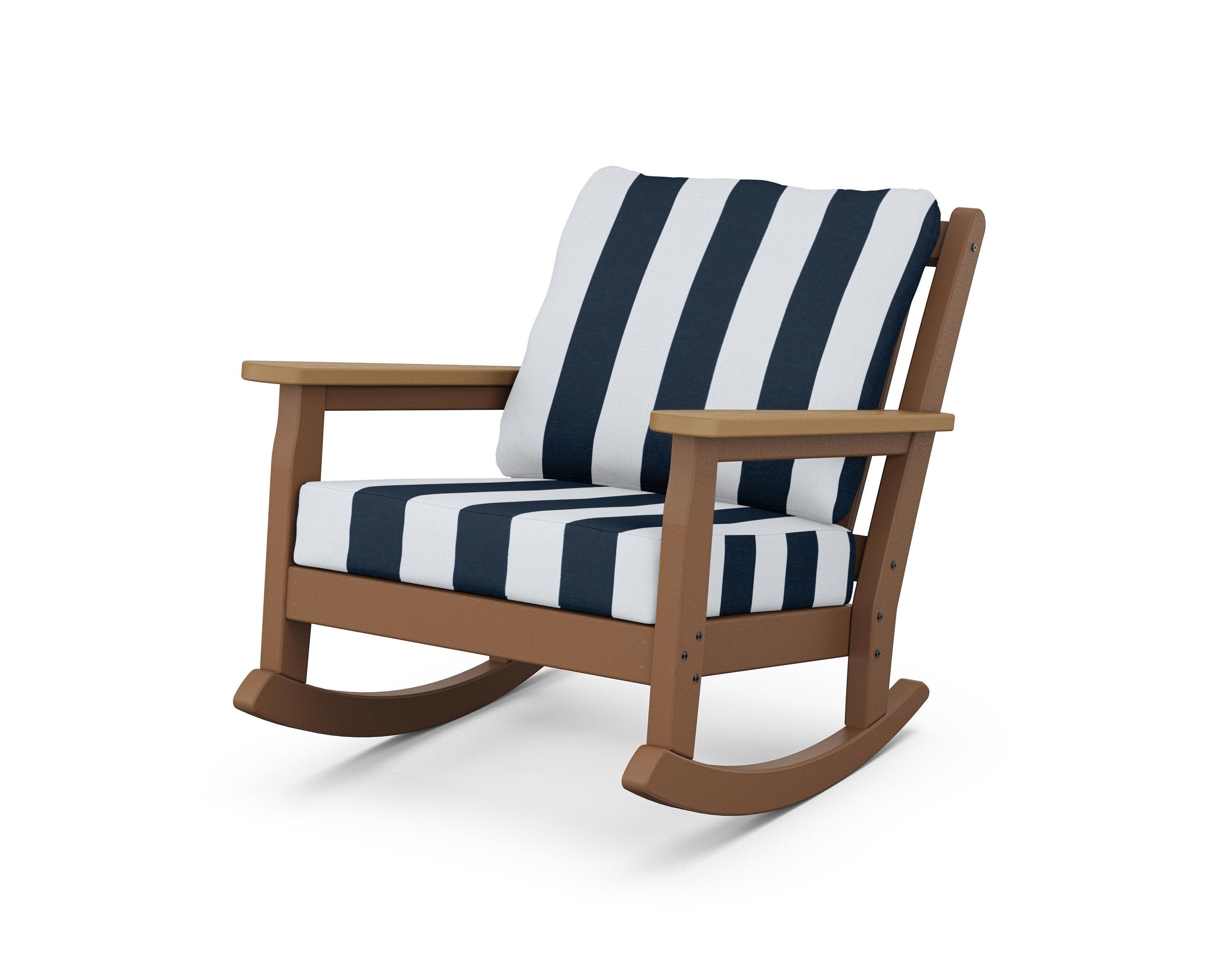 Chippendale Deep Seating Rocking Chair in Teak / Natural / Cabana Stripe Marine Indigo