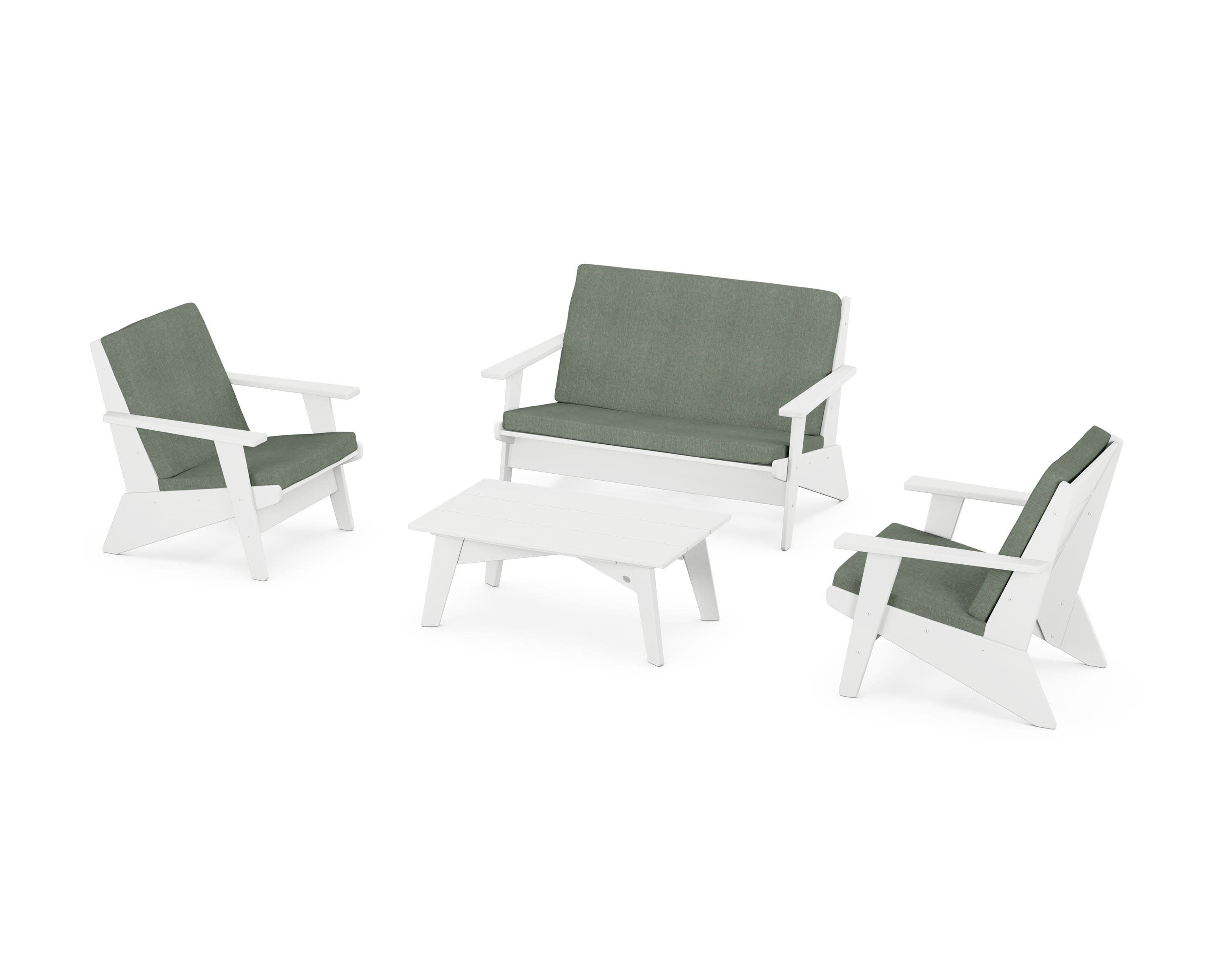 Riviera Modern Lounge 4-Piece Set in White / Cast Sage