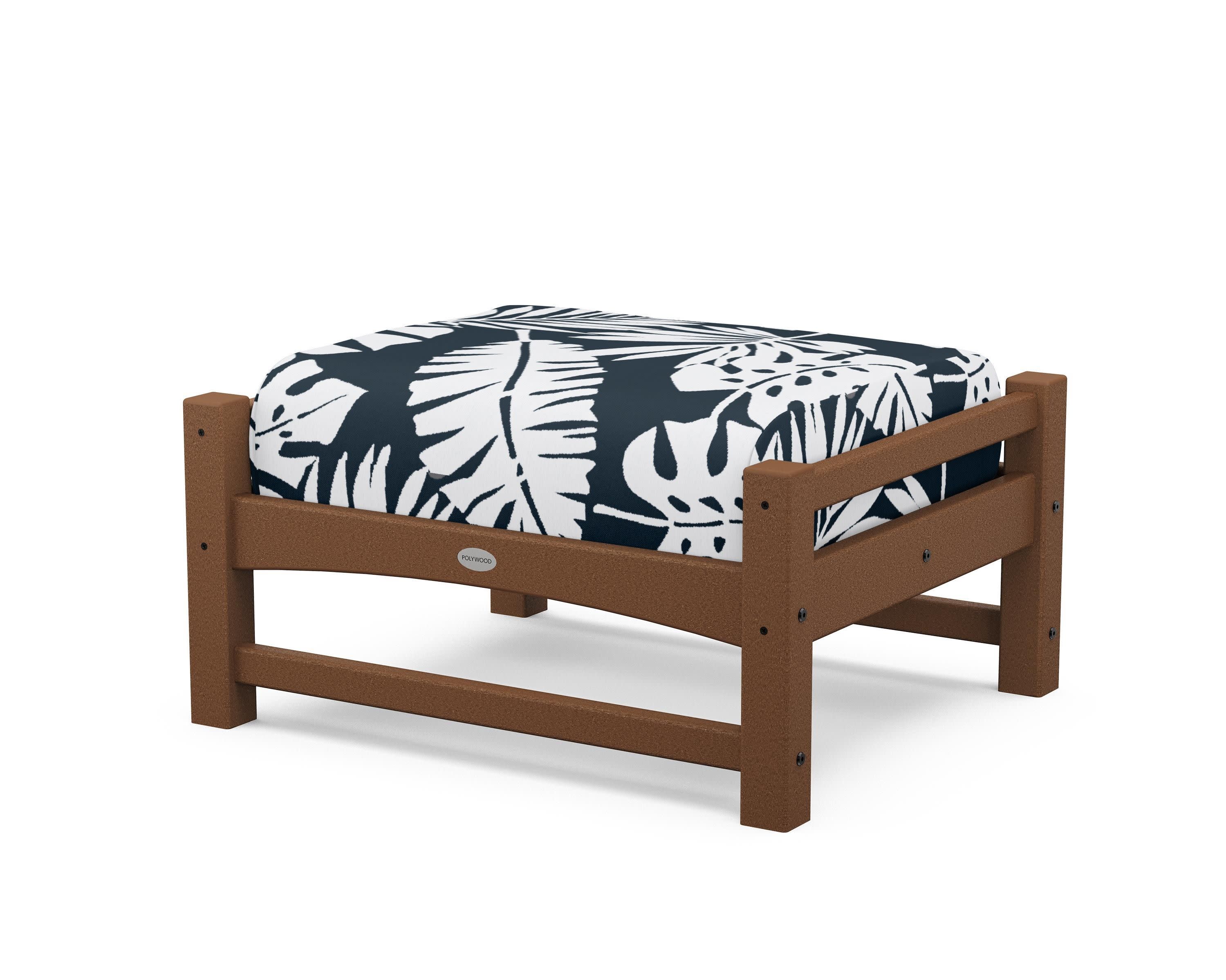Club Ottoman in Teak / Leaf Marine Indigo