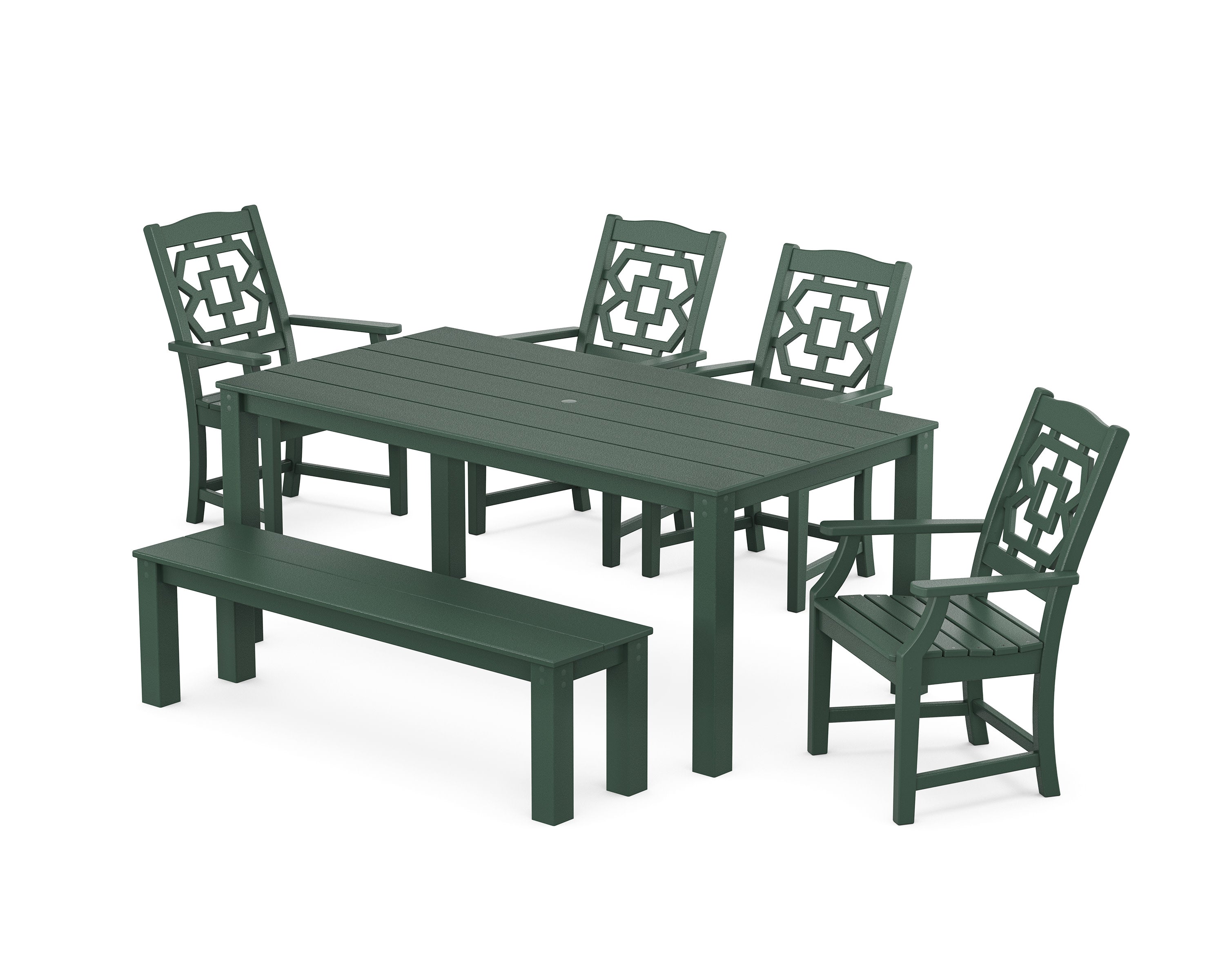 Chinoiserie 6-Piece Parsons Dining Set with Bench in Green