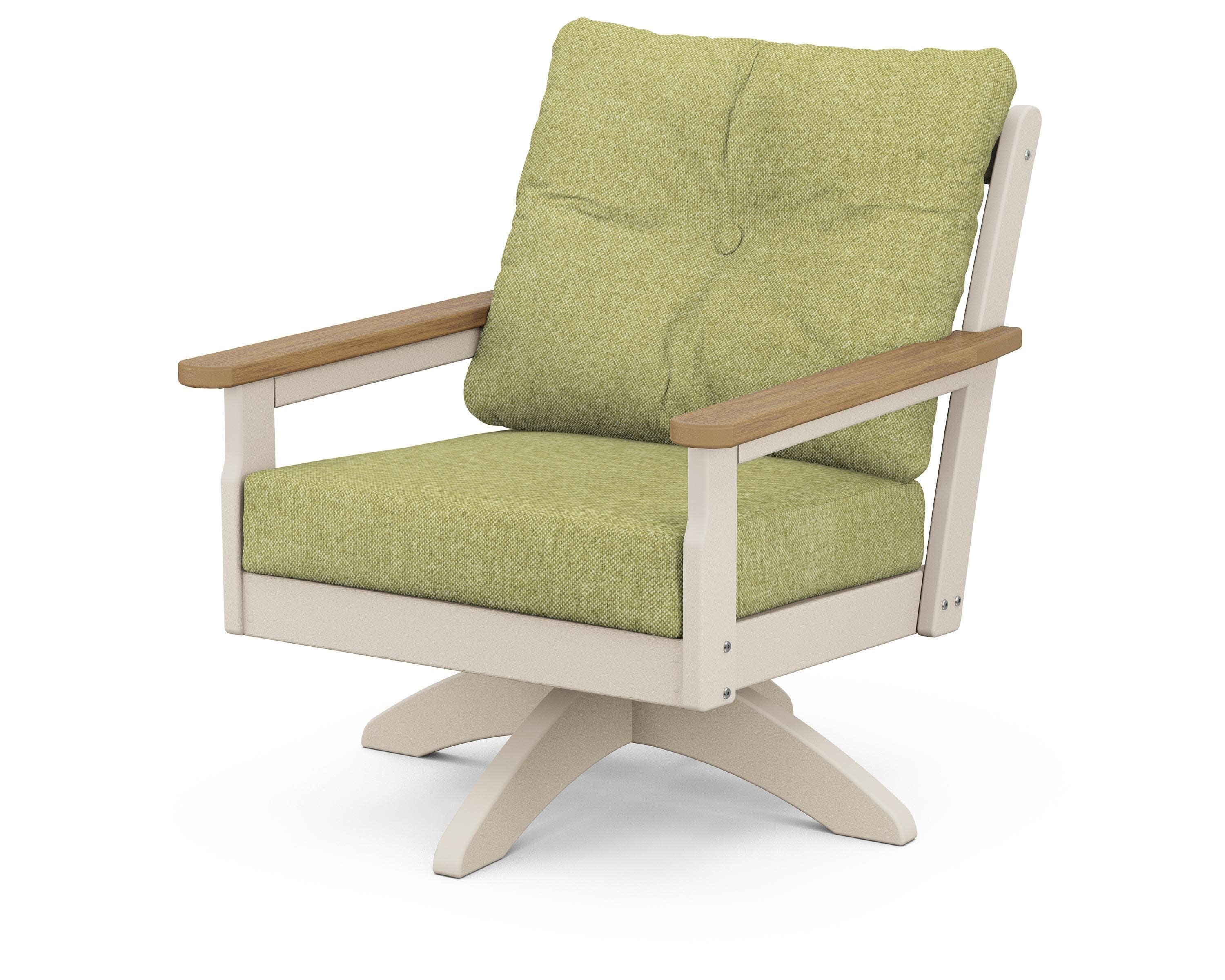 Vineyard Deep Seating Swivel Chair in Sand / Natural / Chartreuse Boucle