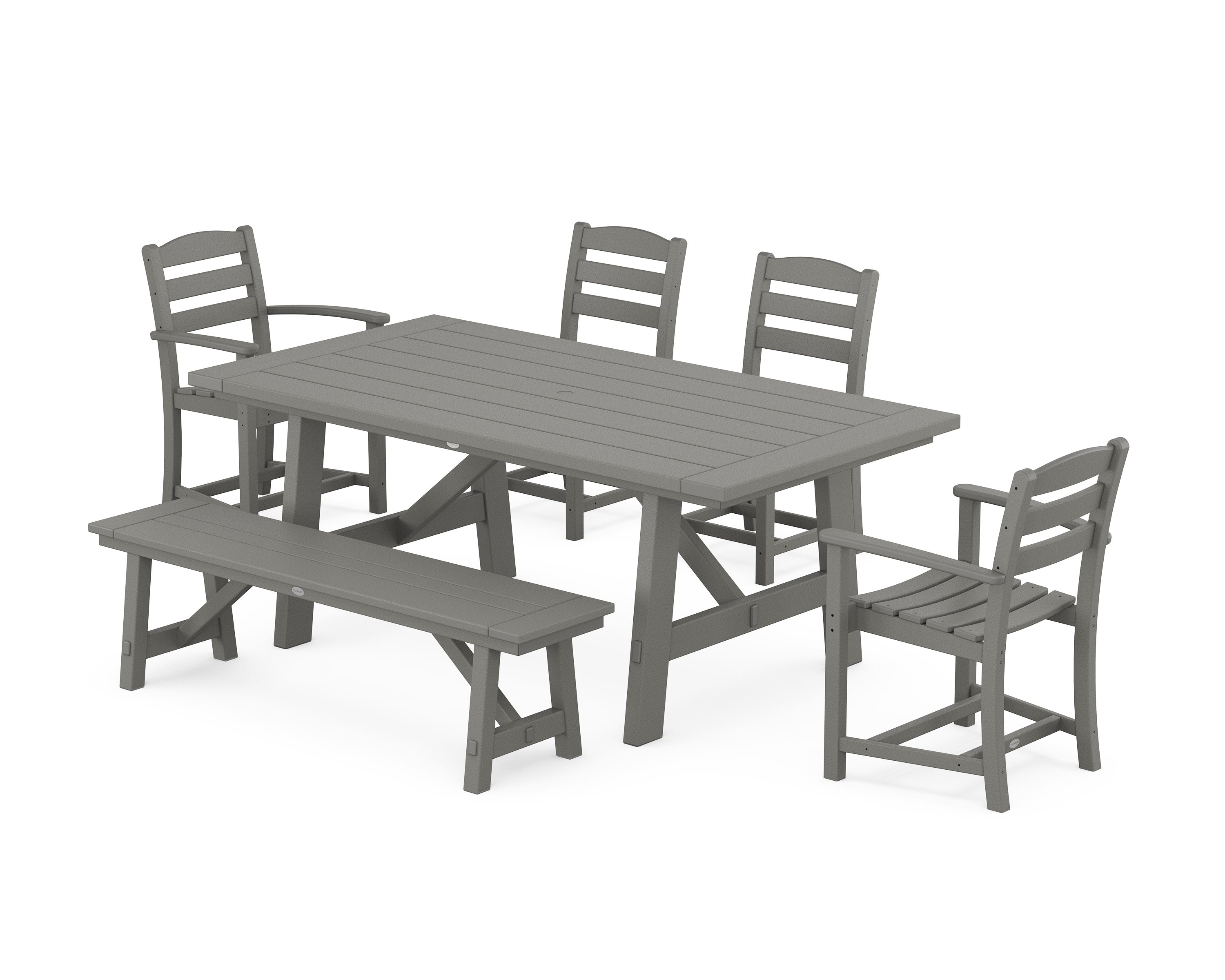 La Casa Caf 6-Piece Rustic Farmhouse Dining Set with Bench in Slate Grey
