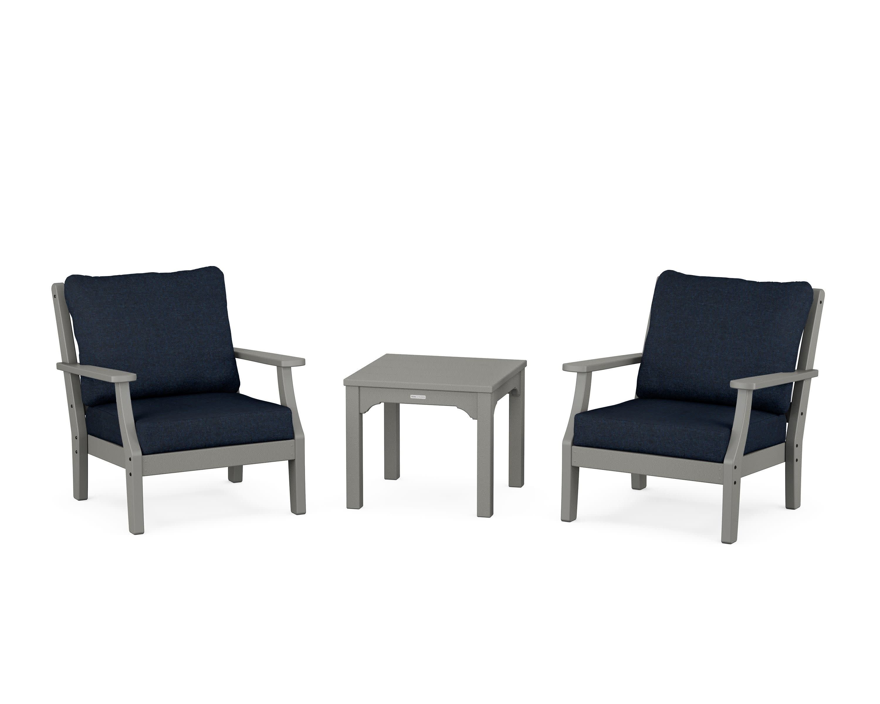 Chinoiserie 3-Piece Deep Seating Set in Slate Grey / Marine Indigo