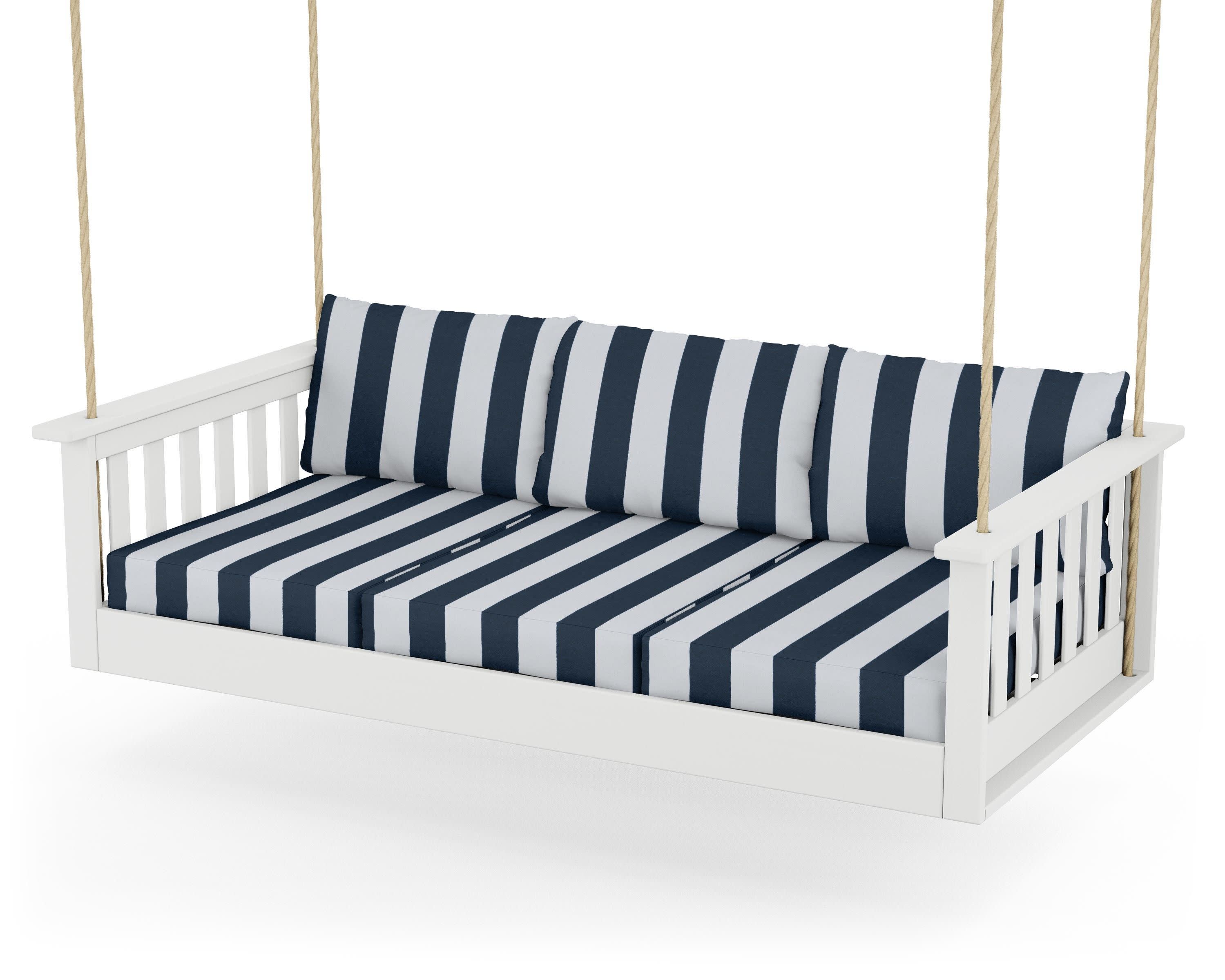 Vineyard Daybed Swing in White / Cabana Stripe Marine Indigo
