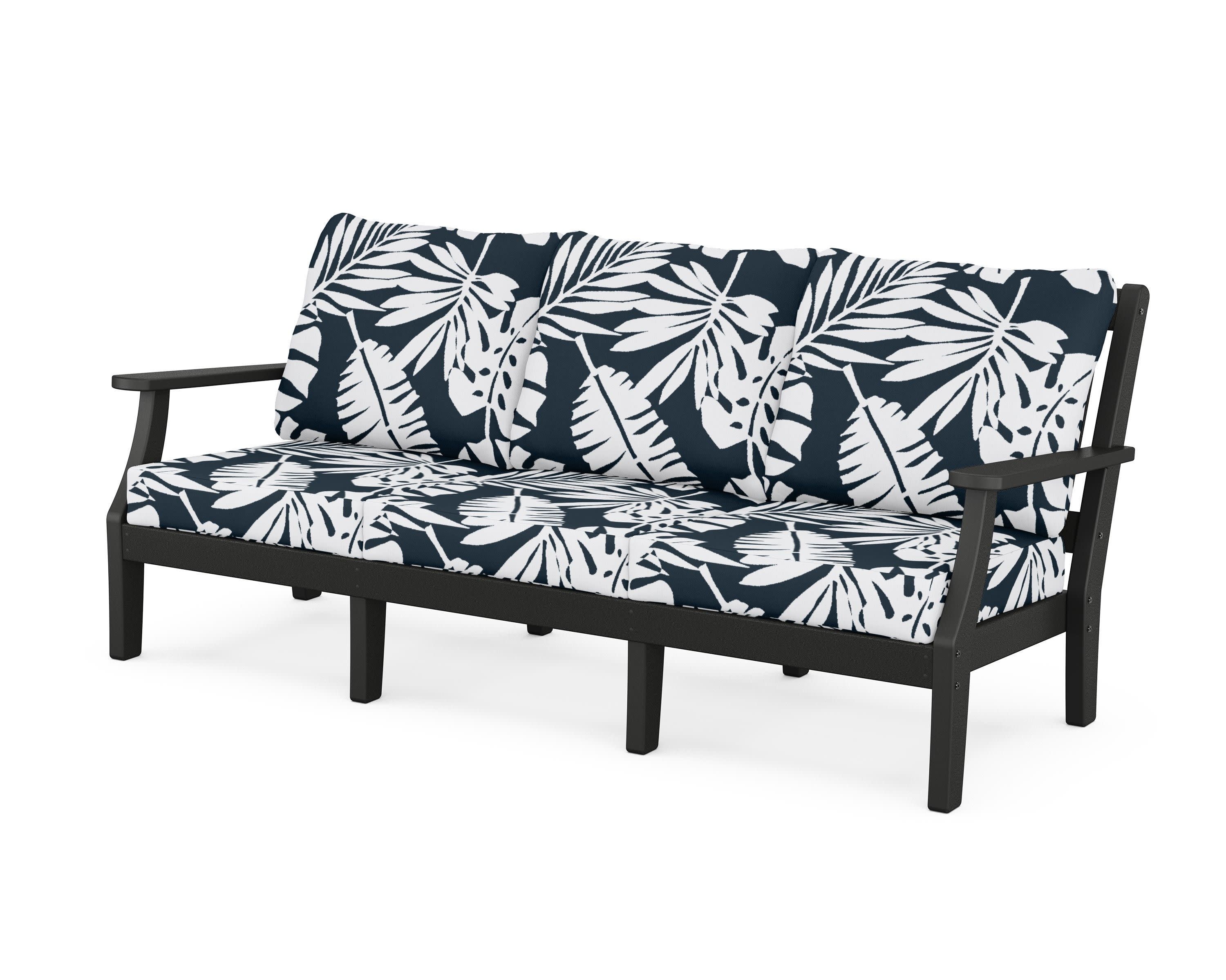 Chinoiserie Deep Seating Sofa in Black / Leaf Marine Indigo