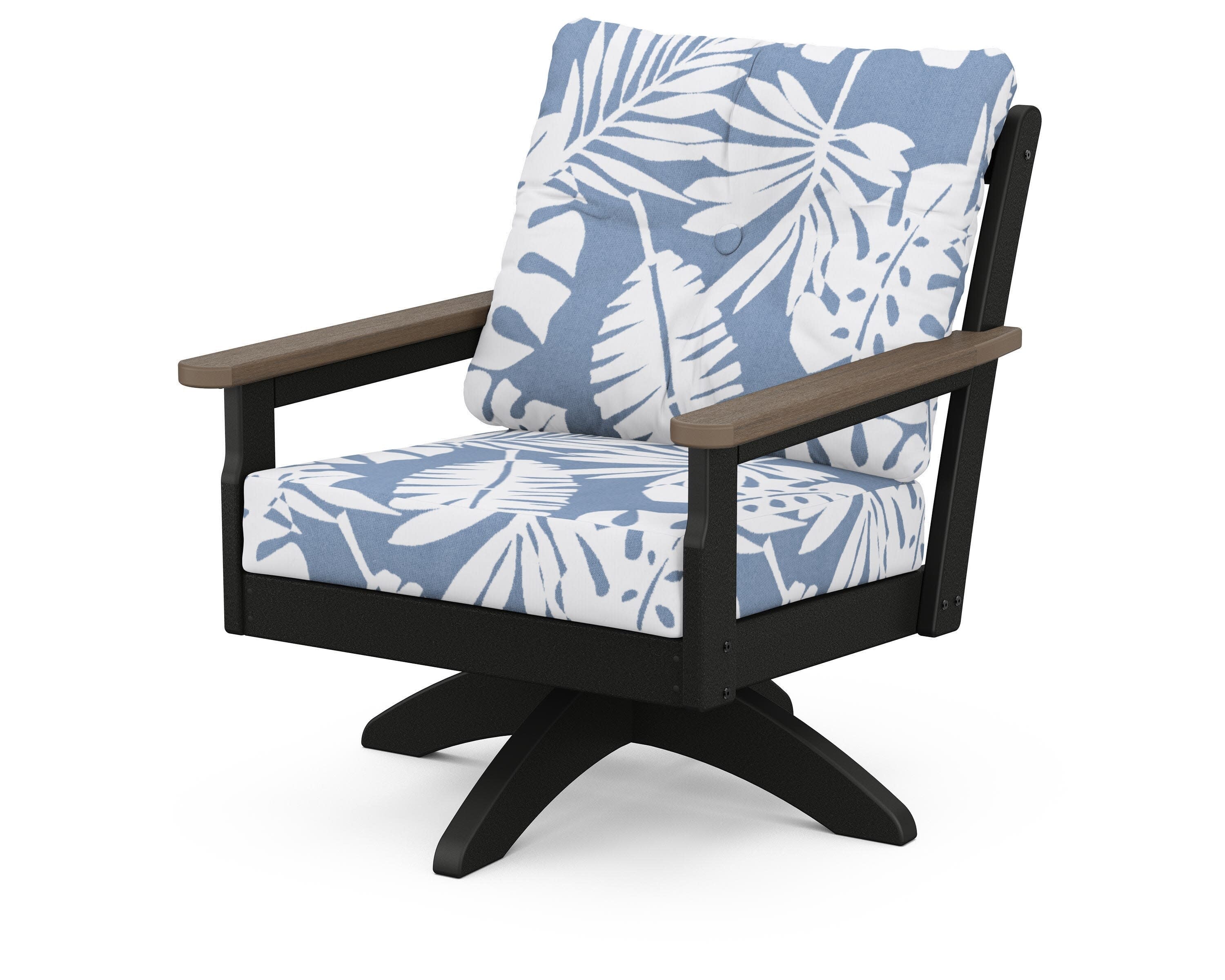 Vineyard Deep Seating Swivel Chair in Black / Kona / Leaf Sky Blue