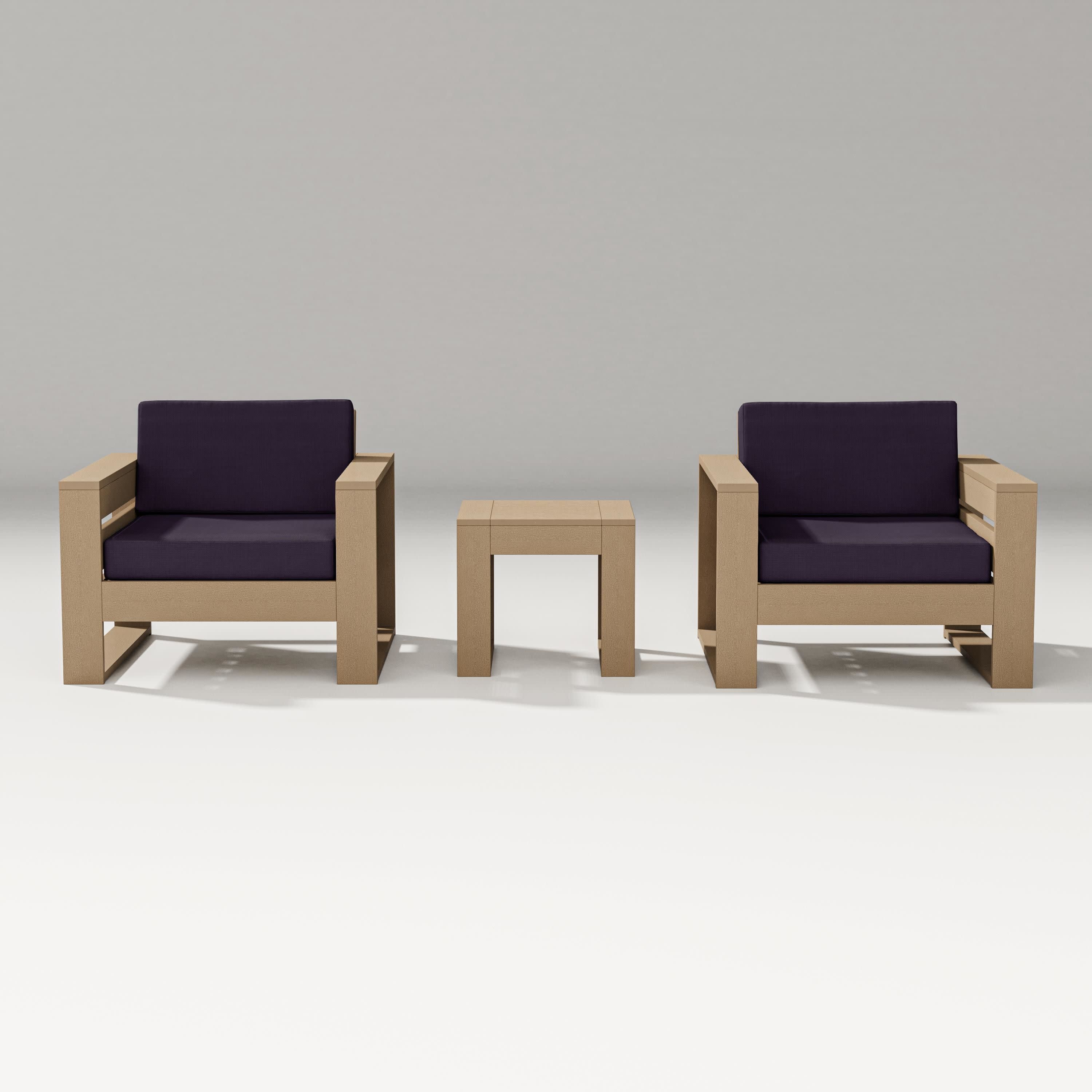 Latitude 3-Piece Lounge Chair Set in Vintage Sahara / Navy Linen