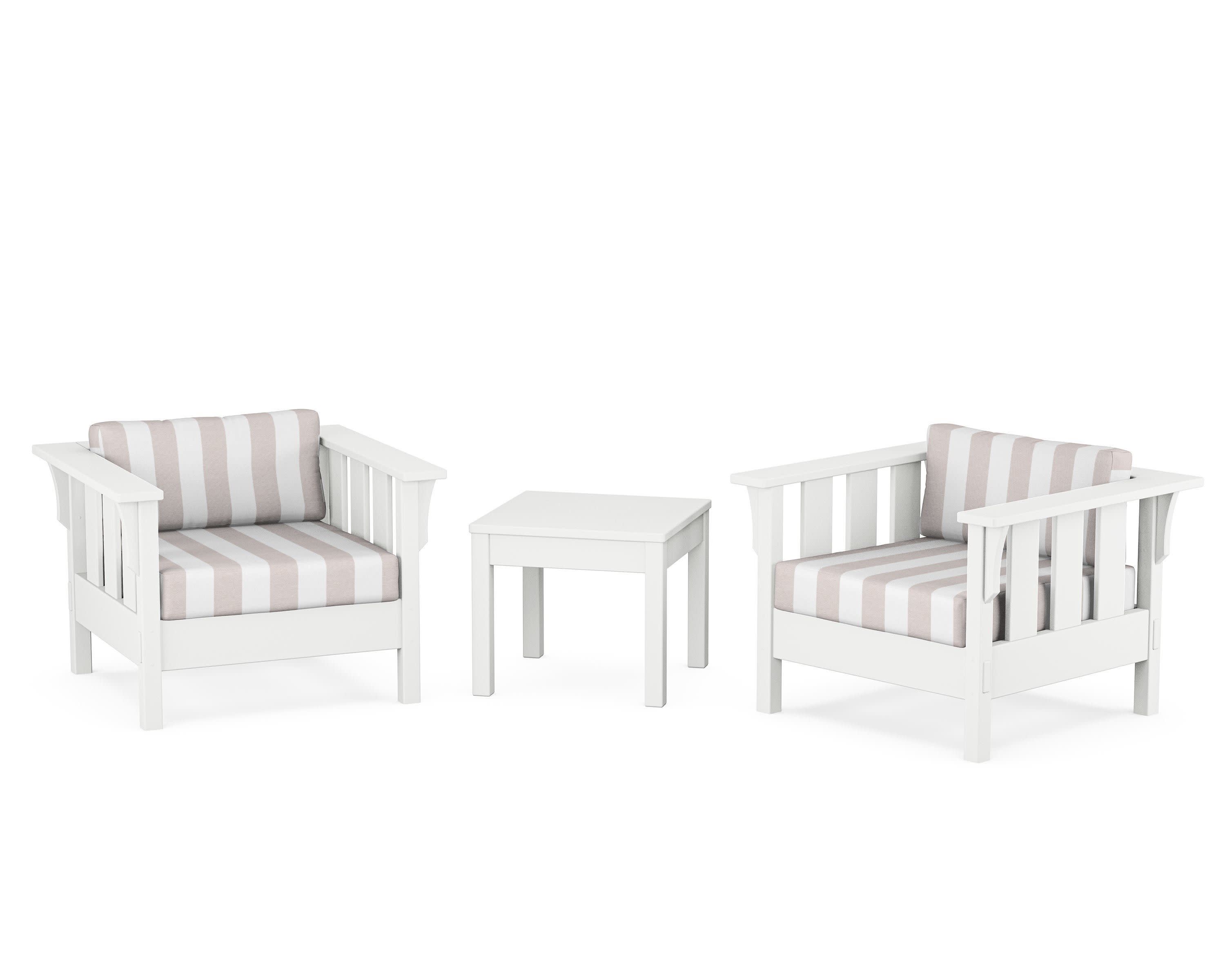 Acadia 3-Piece Deep Seating Set in White / Cabana Stripe Dune Burlap