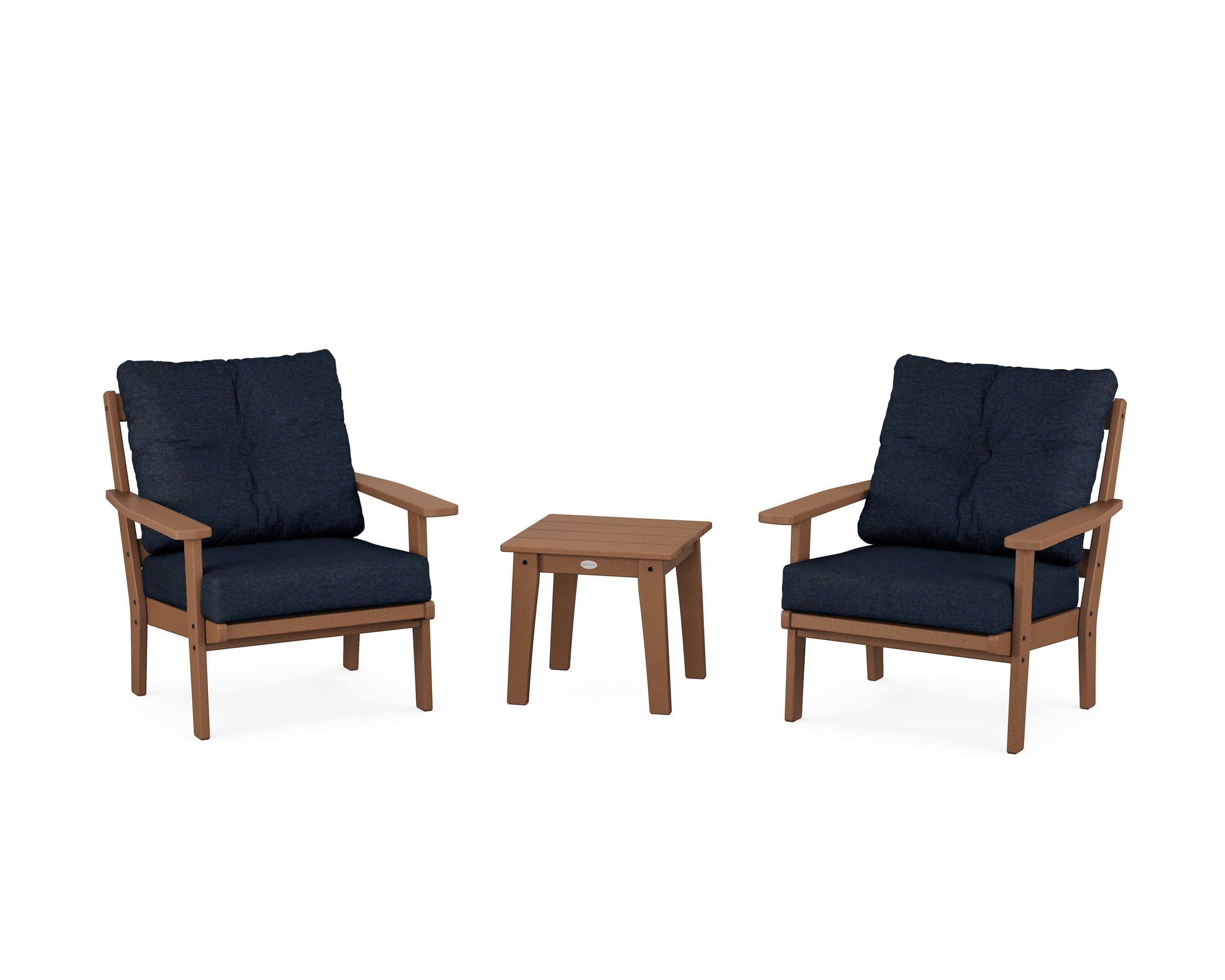 Oxford 3-Piece Deep Seating Set in Teak / Marine Indigo