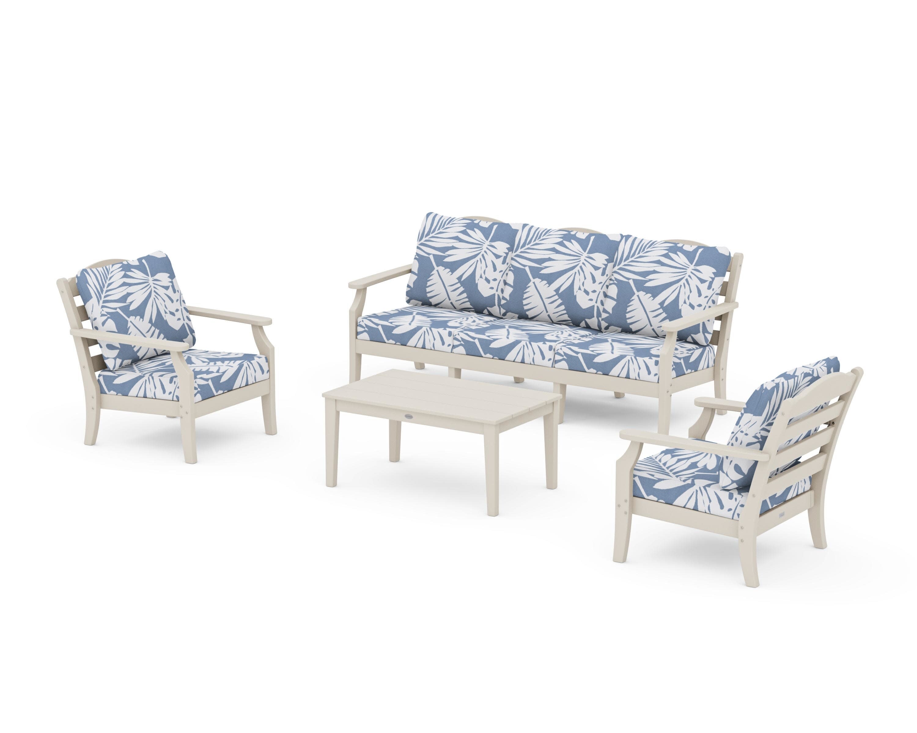 Savannah 4-Piece Deep Seating Set with Sofa in Sand / Leaf Sky Blue