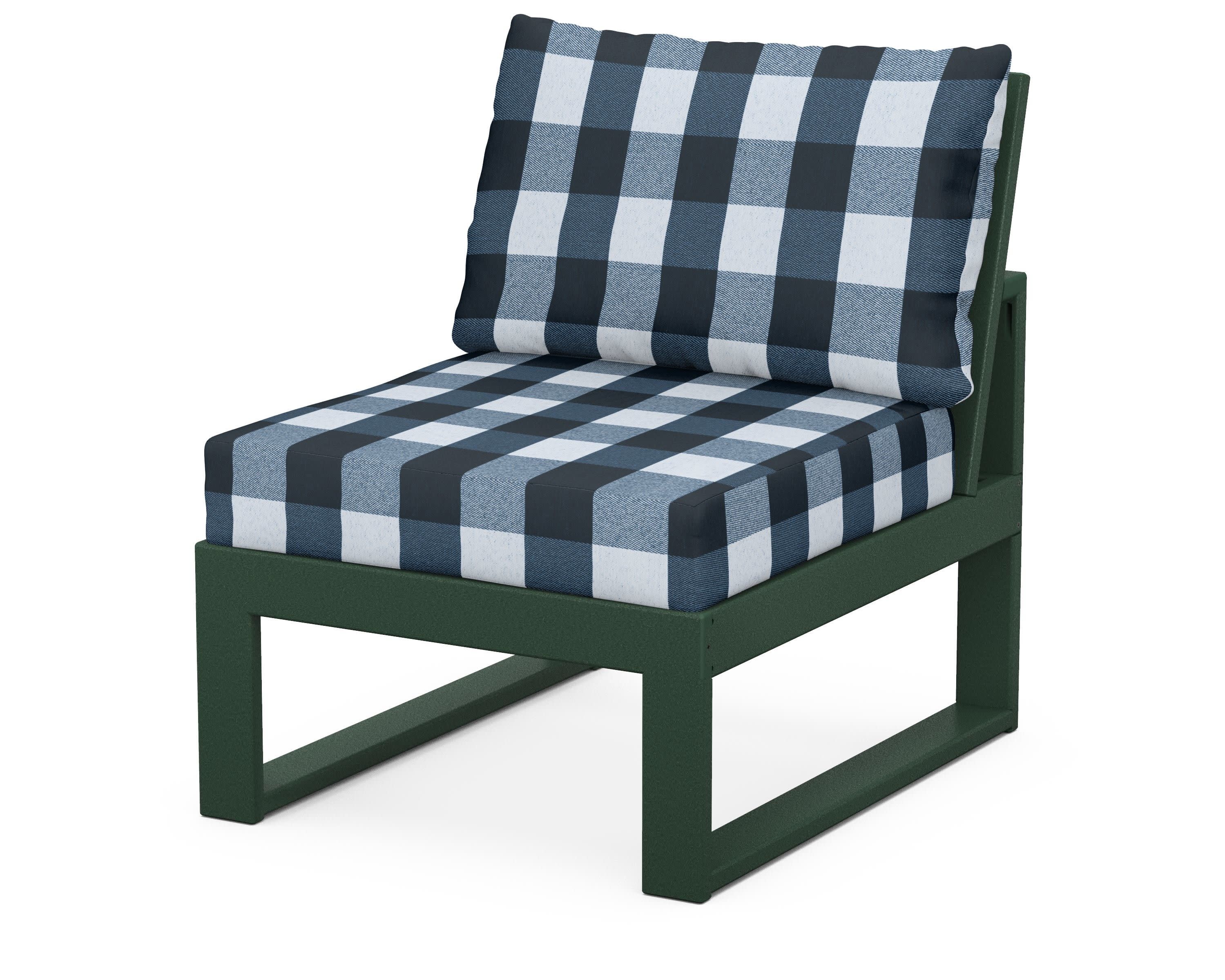 Modular Armless Chair in Green / Buffalo Plaid Marine Indigo