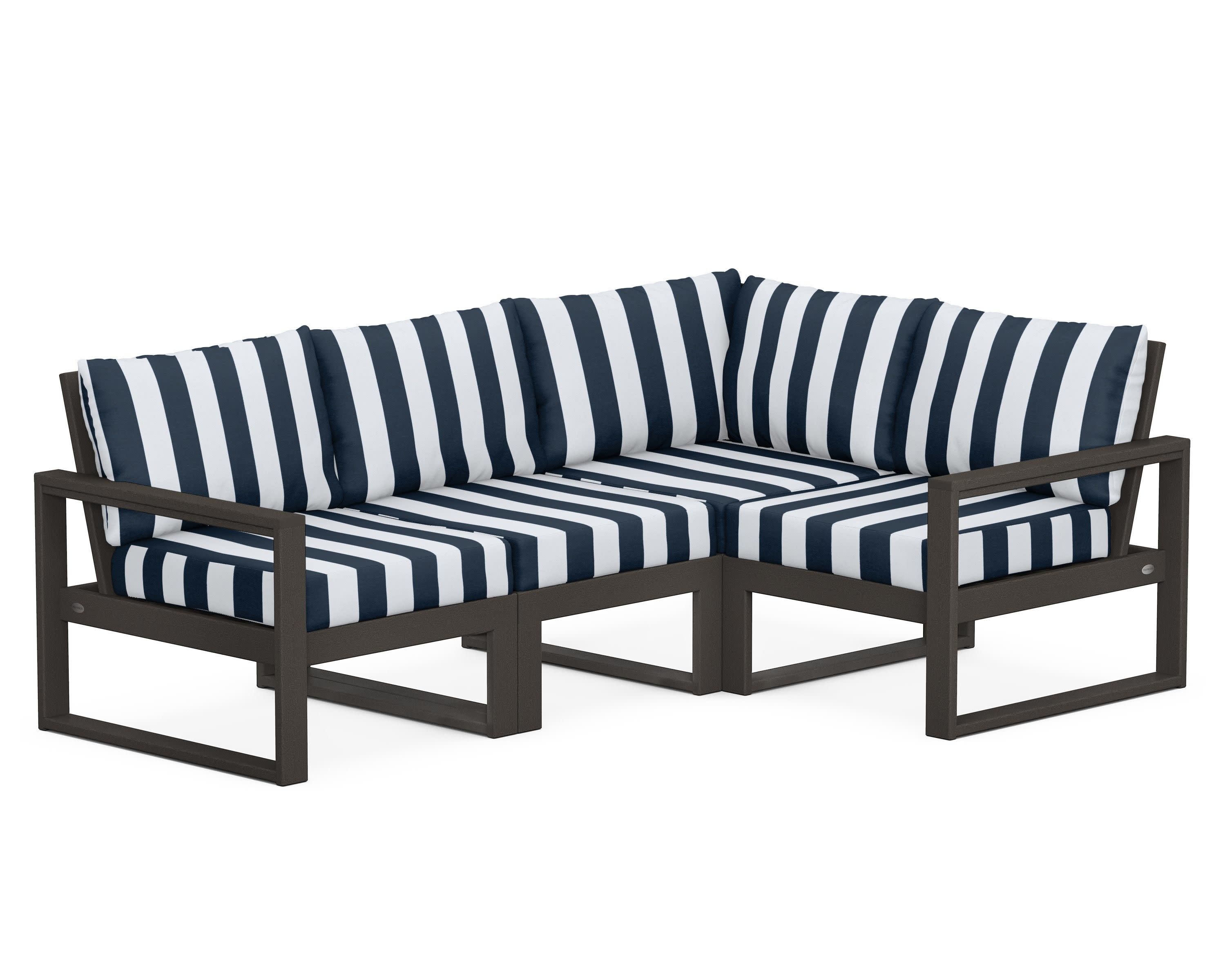EDGE 4-Piece Modular Deep Seating Set in Vintage Coffee / Cabana Stripe Marine Indigo
