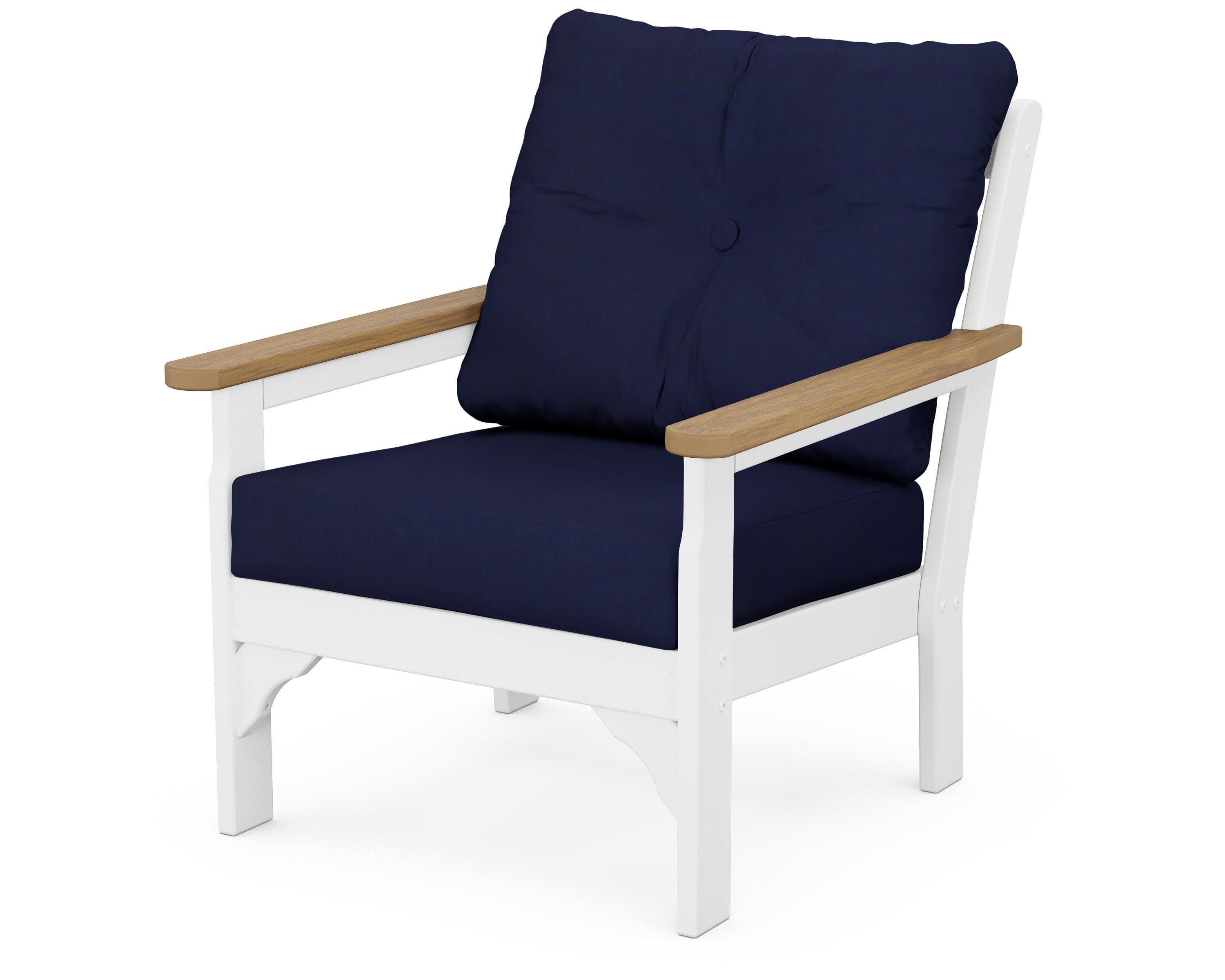 Vineyard Deep Seating Chair in White / Natural / Navy
