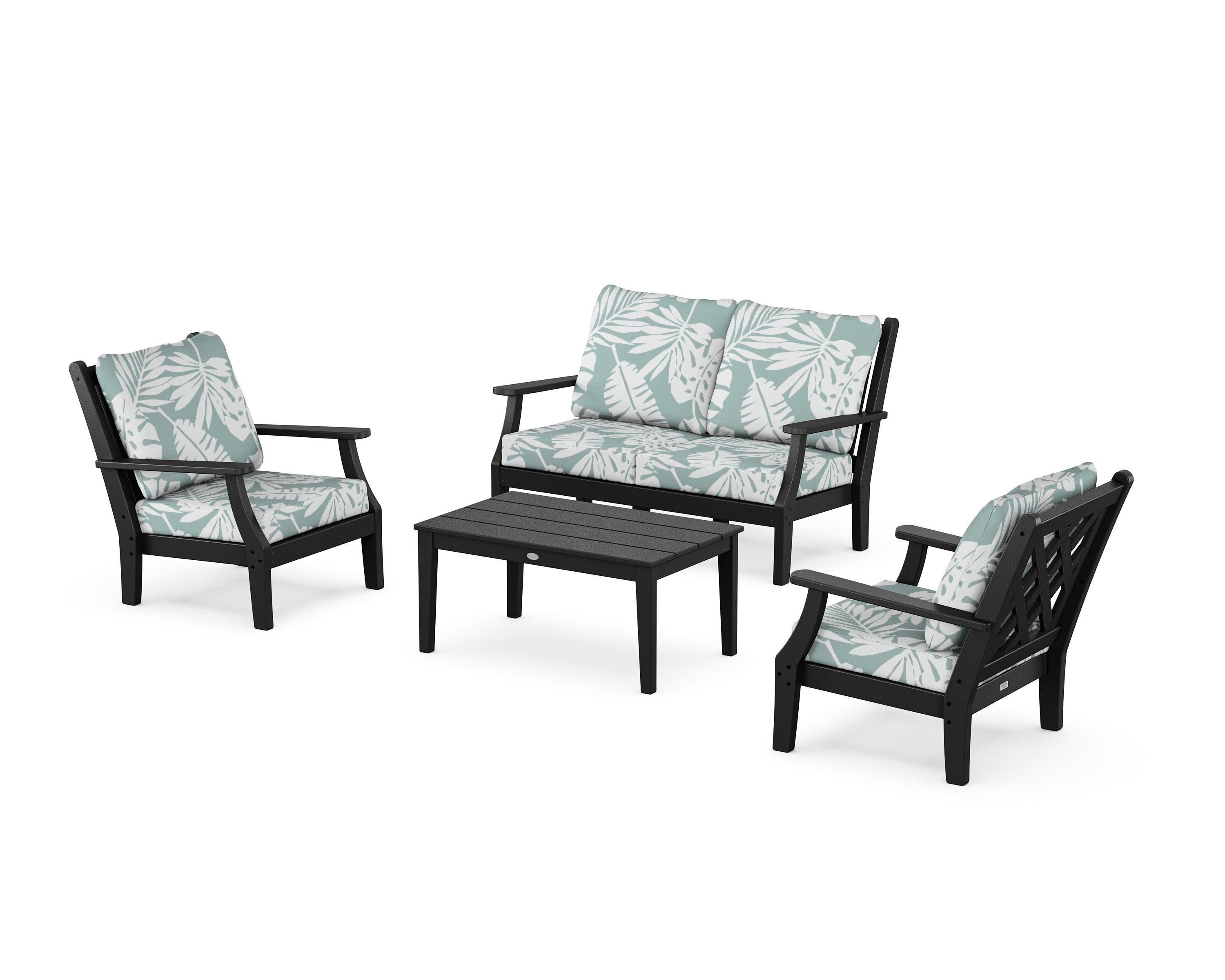 Wovendale 4-Piece Deep Seating Set with Loveseat in Black / Leaf Glacier Spa