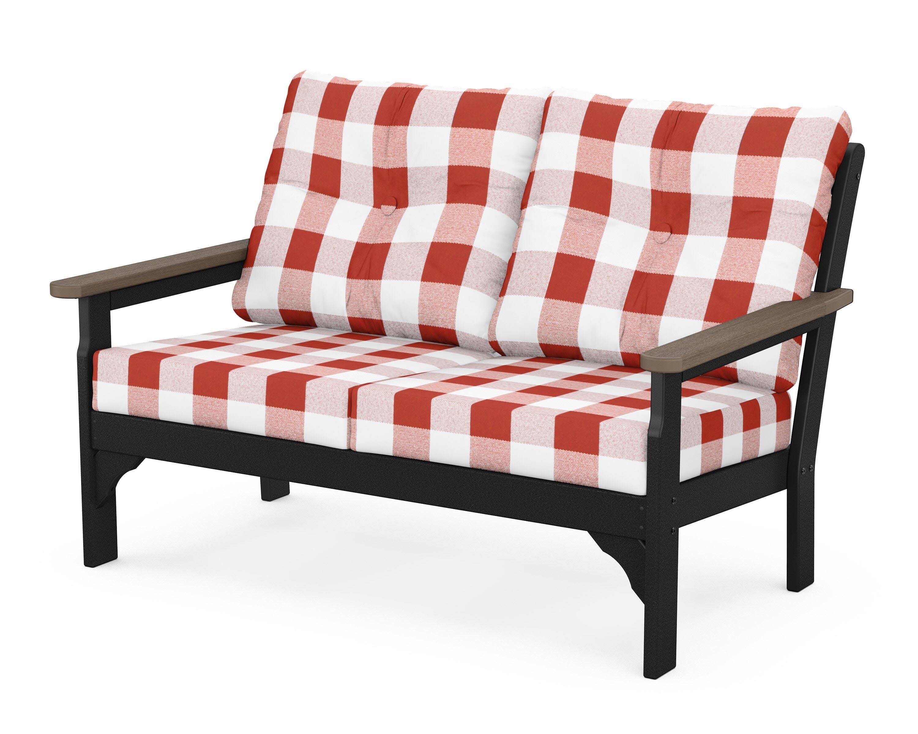 Vineyard Deep Seating Loveseat in Black / Kona / Buffalo Plaid Crimson