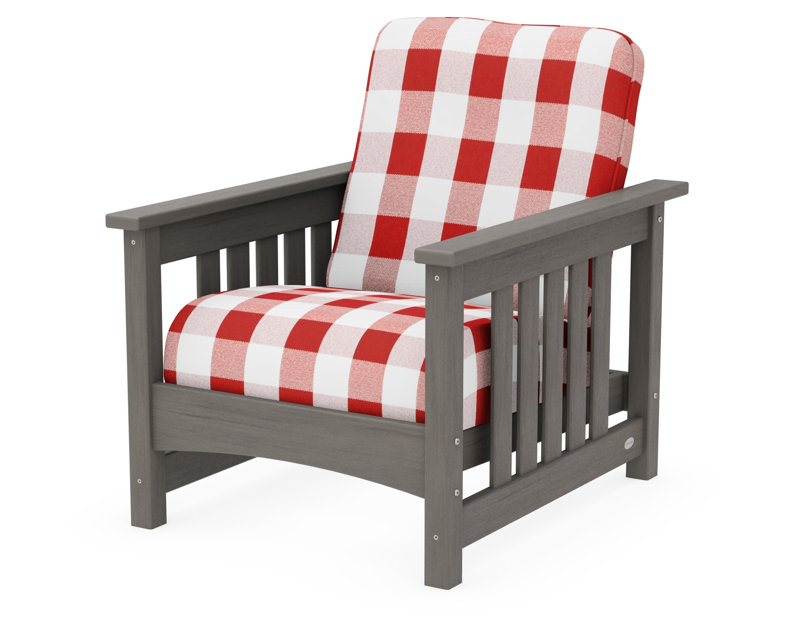 Club Mission Chair in Driftwood / Buffalo Plaid Crimson